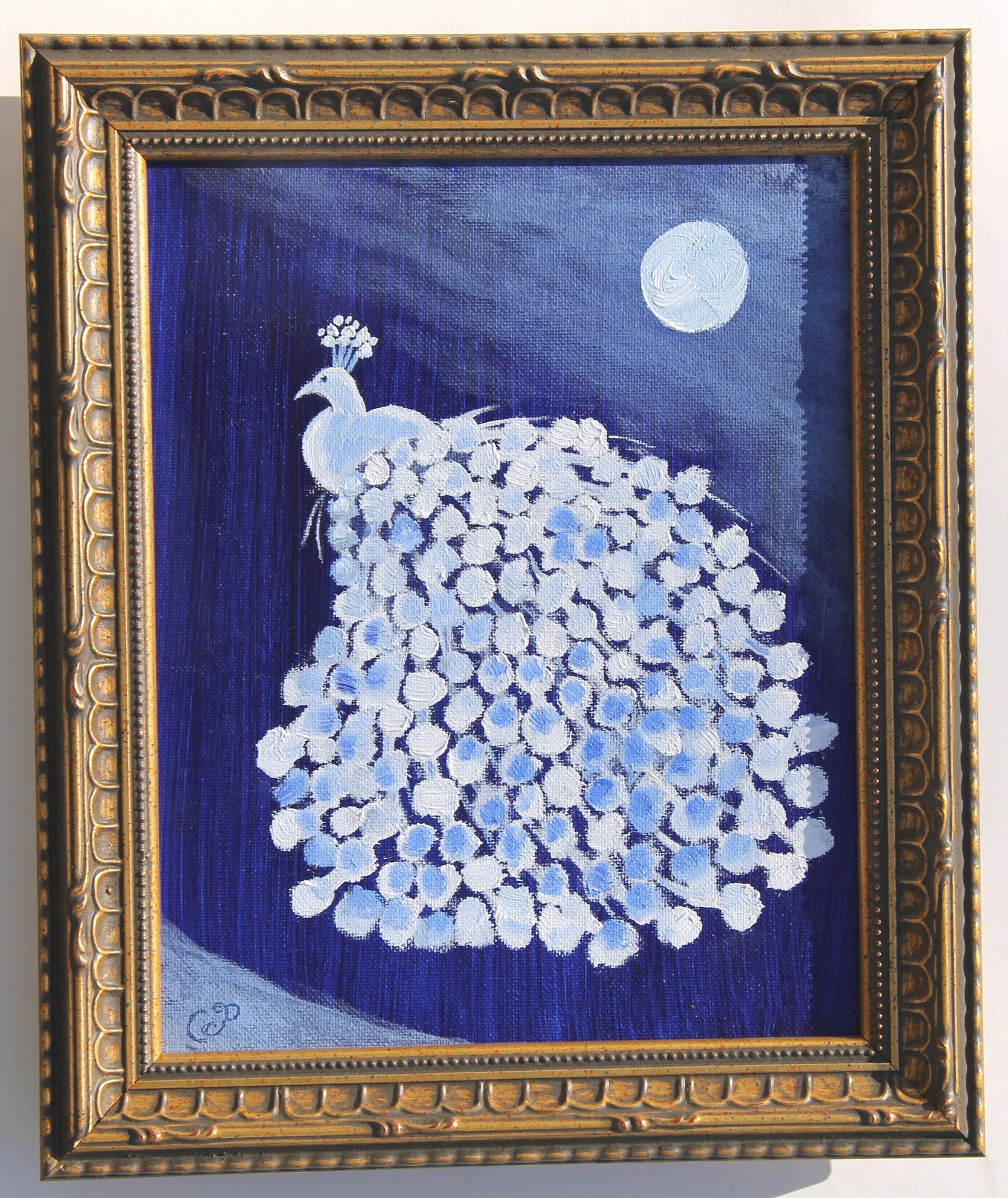 Peacock Bird Landscape Impressionism Realism Chinoiserie Blue White Original Oil Painting Cleo Plowd - 2
