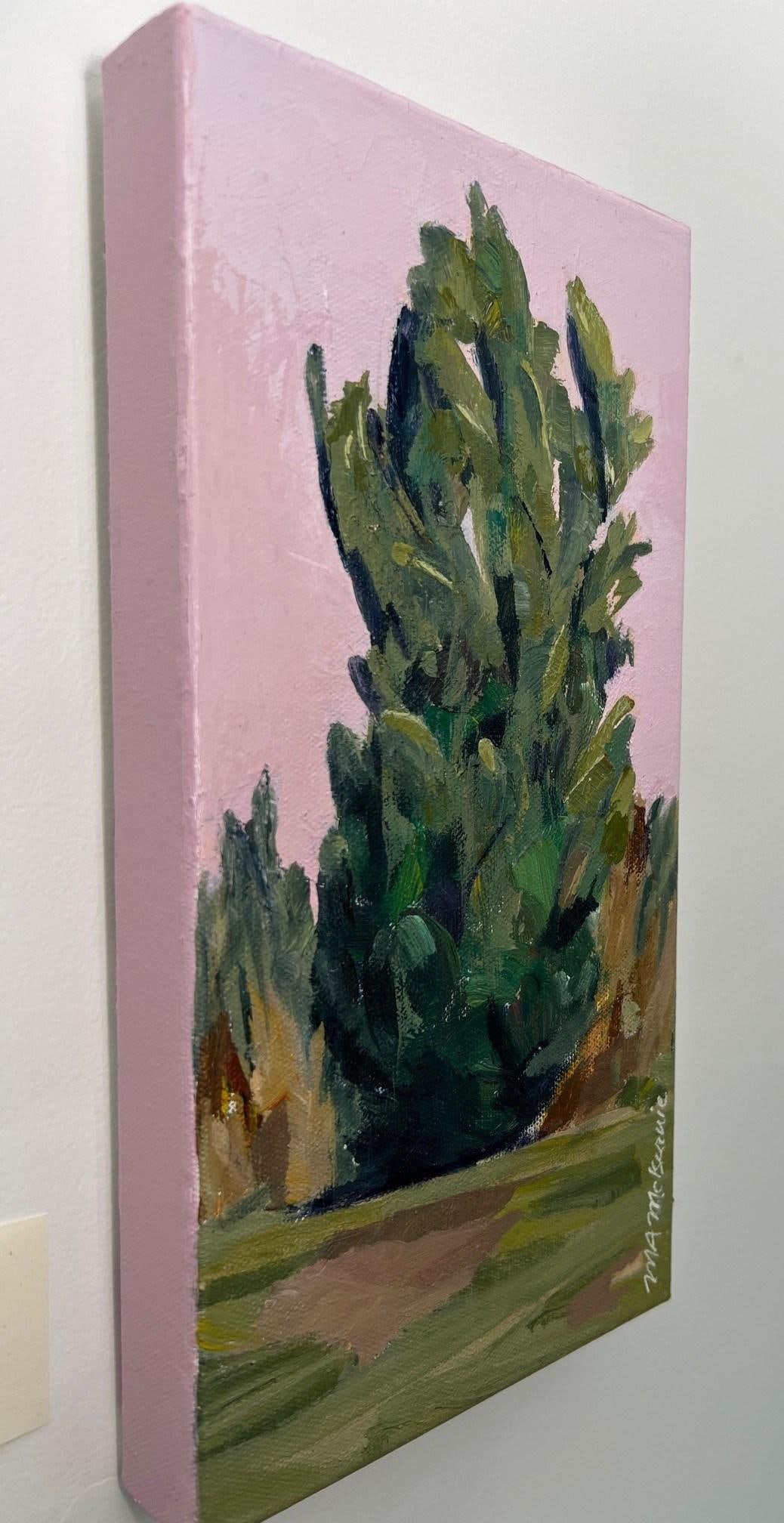 "Skyrocket" Contemporary Impressionist Foliage Landscape in Green and Pink by Mill Valley Artist Mar - 2