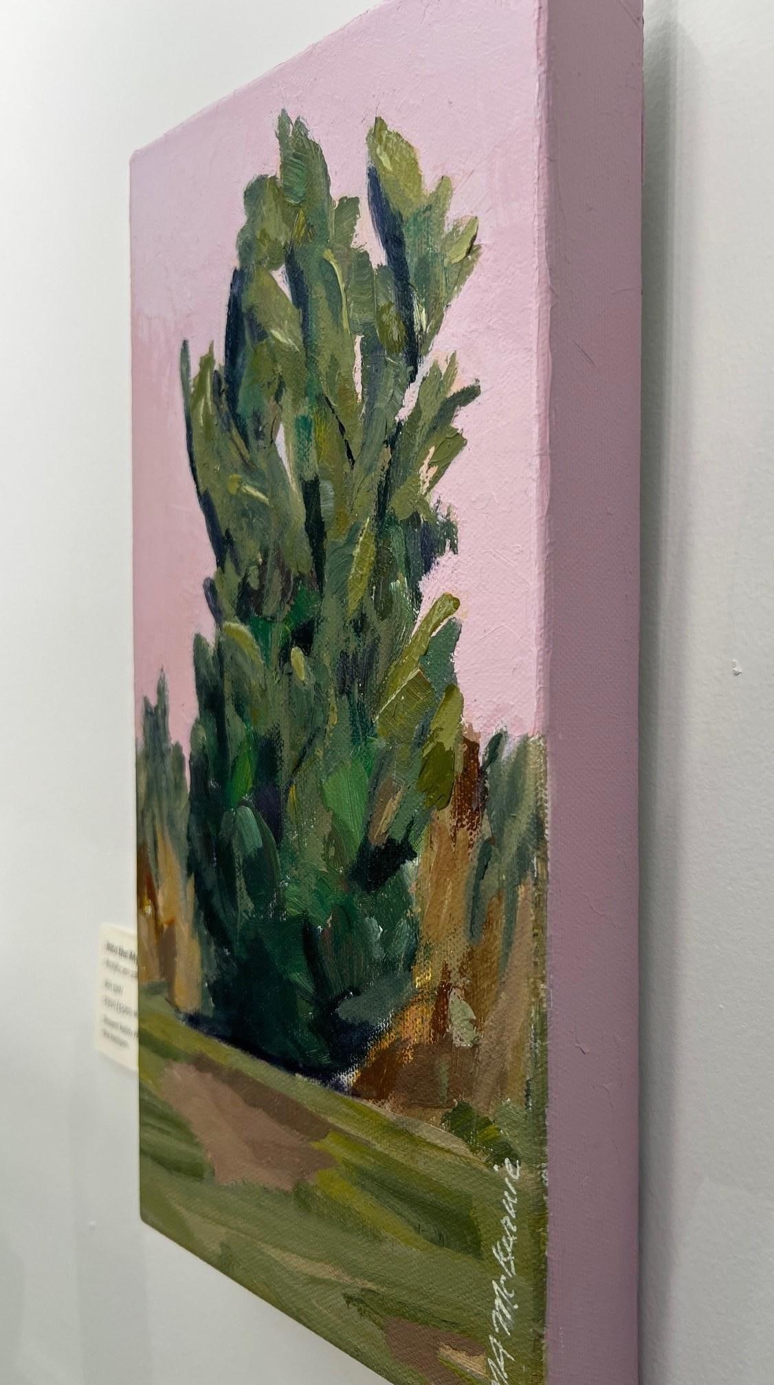 "Skyrocket" Contemporary Impressionist Foliage Landscape in Green and Pink by Mill Valley Artist Mar - 3