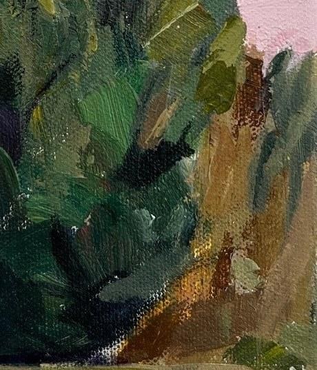 "Skyrocket" Contemporary Impressionist Foliage Landscape in Green and Pink by Mill Valley Artist Mar - 5