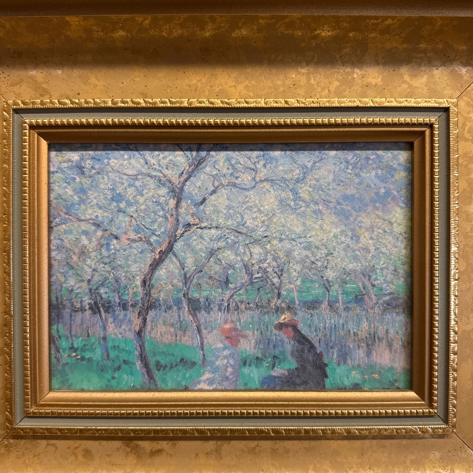 1990s Very Fine Antique Reproduction Oil Painting of Monet's Le Printemps in Thick Gold Frame. Artis - 3