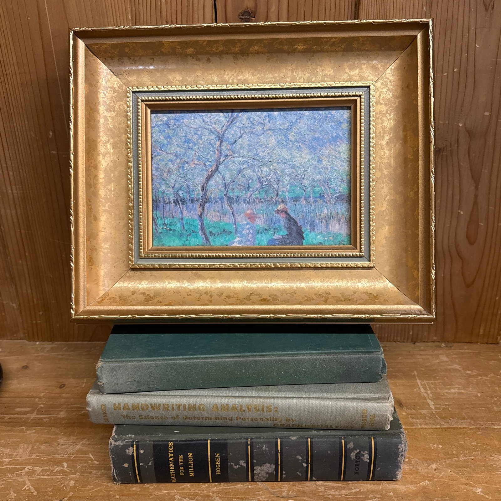 1990s Very Fine Antique Reproduction Oil Painting of Monet's Le Printemps in Thick Gold Frame. Artis - 5