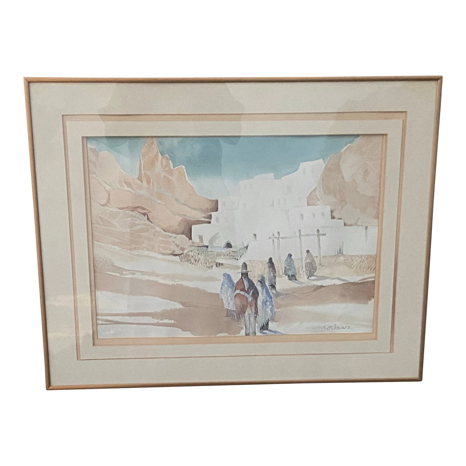 Water Colour Signed by K O'Conner: Water colour Signed by K O'Conner . Colour piece of art to add in one's entry way or family room. Beautifully done . Metal frame . Heavy ! excellent vintage condition. I was informed by the original
