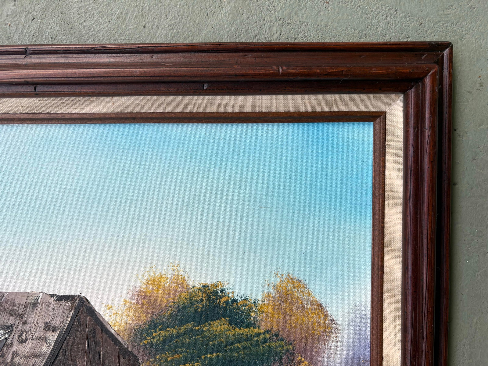 Vintage Signed Rustic Water Mill Landscape Oil Painting in Wood Frame - 7