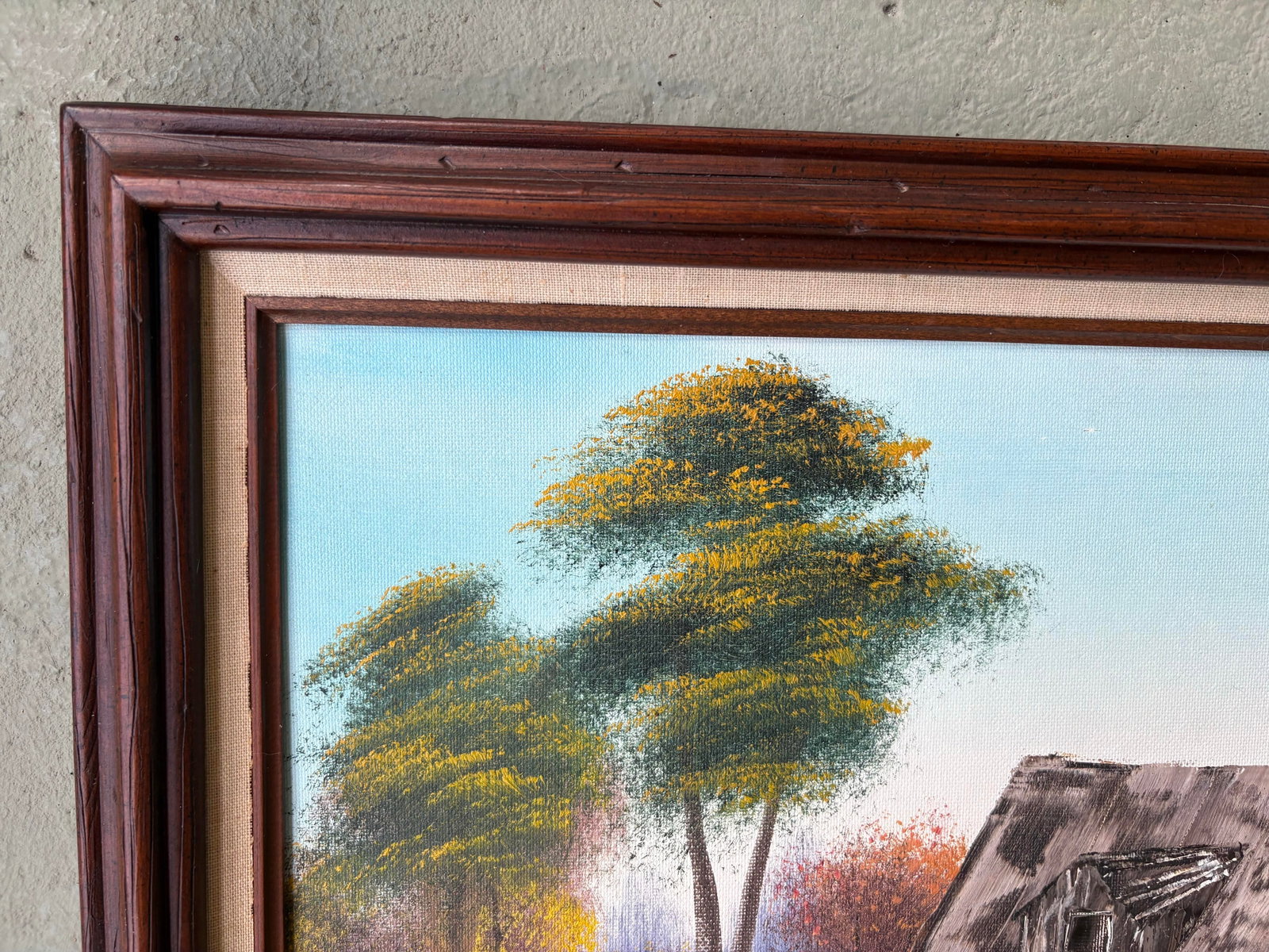 Vintage Signed Rustic Water Mill Landscape Oil Painting in Wood Frame - 8
