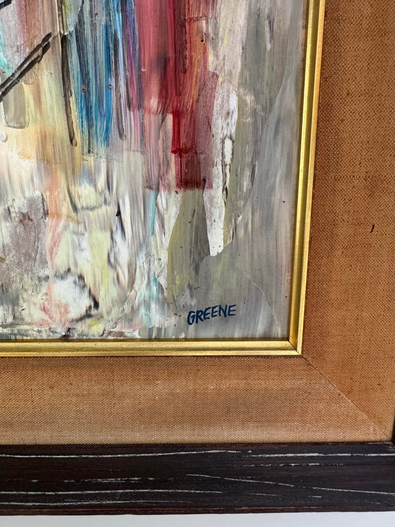 Large Mid Century Modern Oil Painting Abstract Cityscape Art Framed Signed Greene - 4