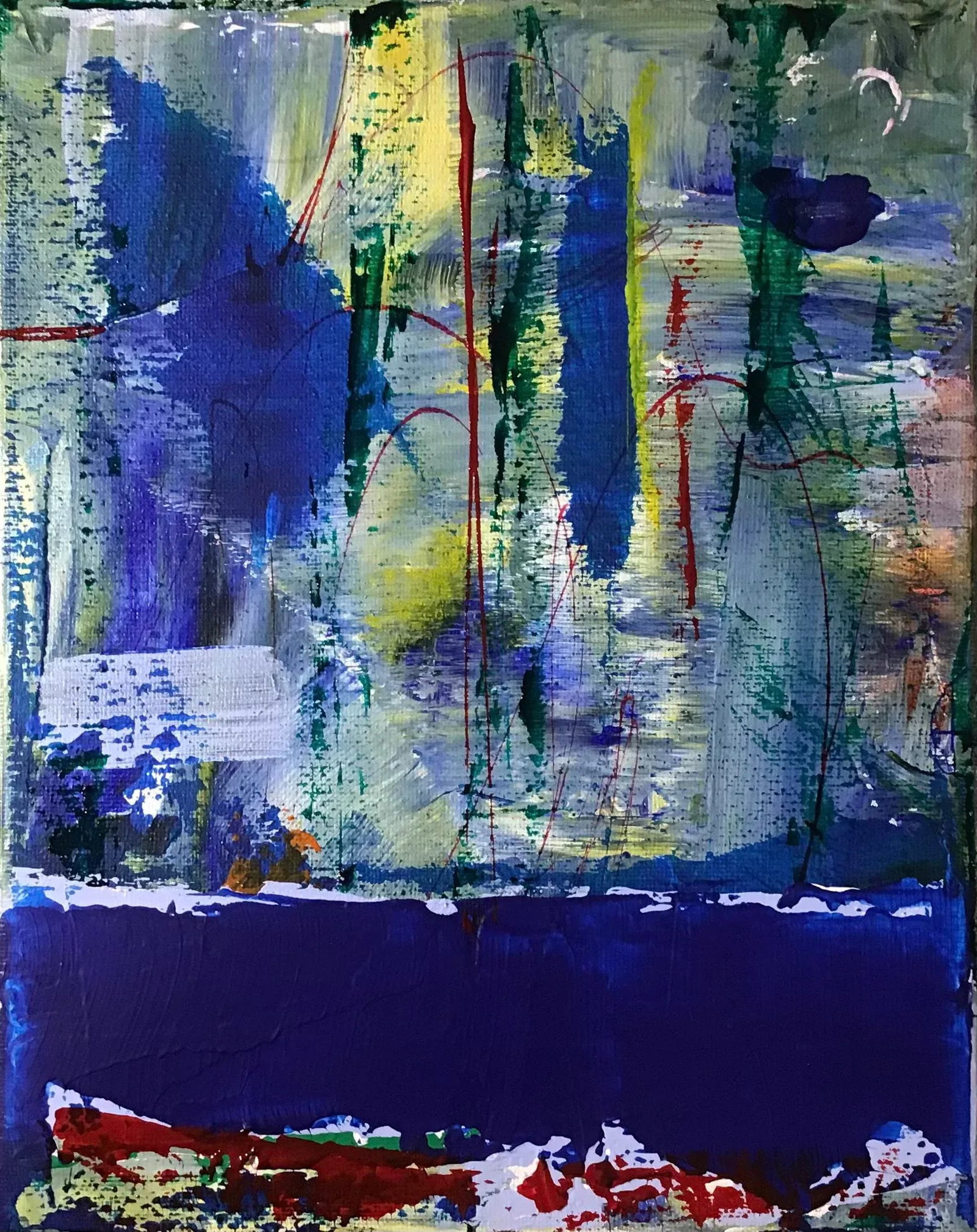 "AS040921" Abstract Coastal Landscape Acrylic Painting: Acrylic on 8" by 10". Stretched Canvas. Abstract Coastal View. Artist signed on the back side with S. Stilgenbauer (CA Artist Stephen Stilgenbauer). >> This size painting ships with USPS Priority Mail