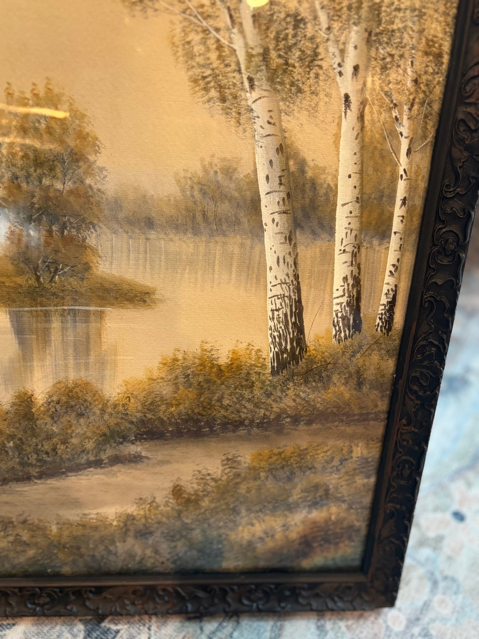 Early 20th-Century American Tonalist Birch & Lake Landscape - Signed W. H. Van Horn - Original Water - 3