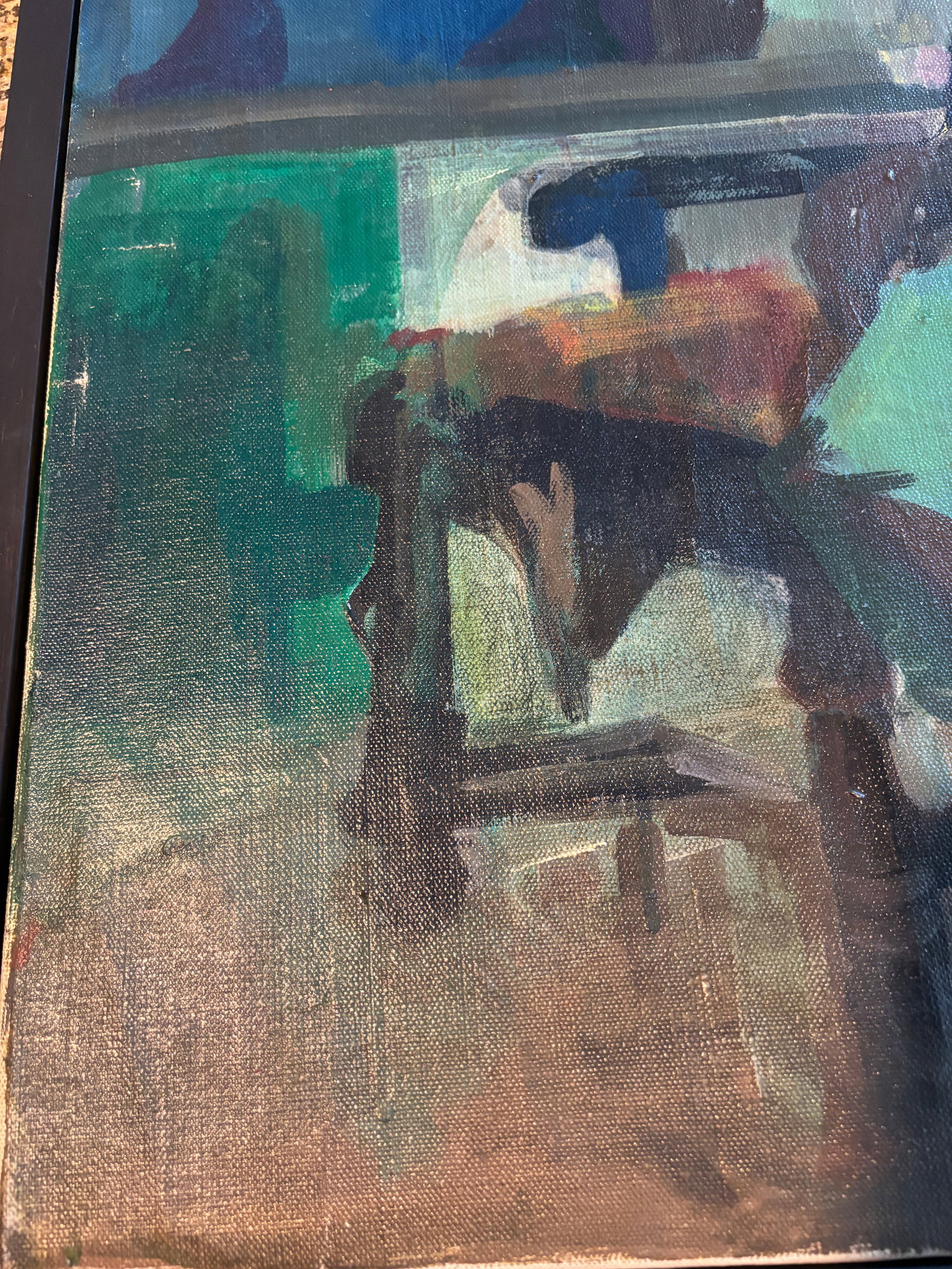 Original Mid-Century California Modernist Oil Painting - Woman in Green Dress - 4