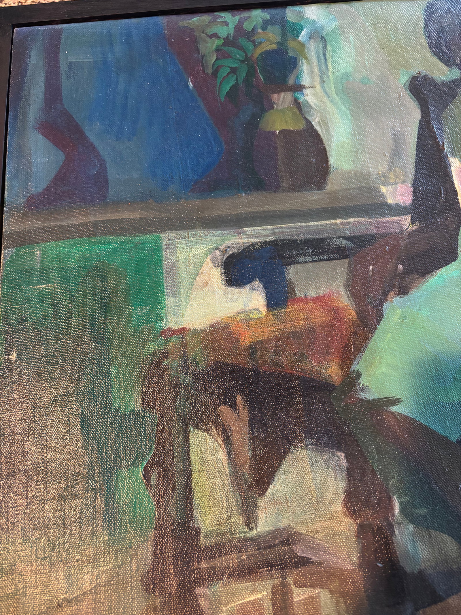 Original Mid-Century California Modernist Oil Painting - Woman in Green Dress - 5