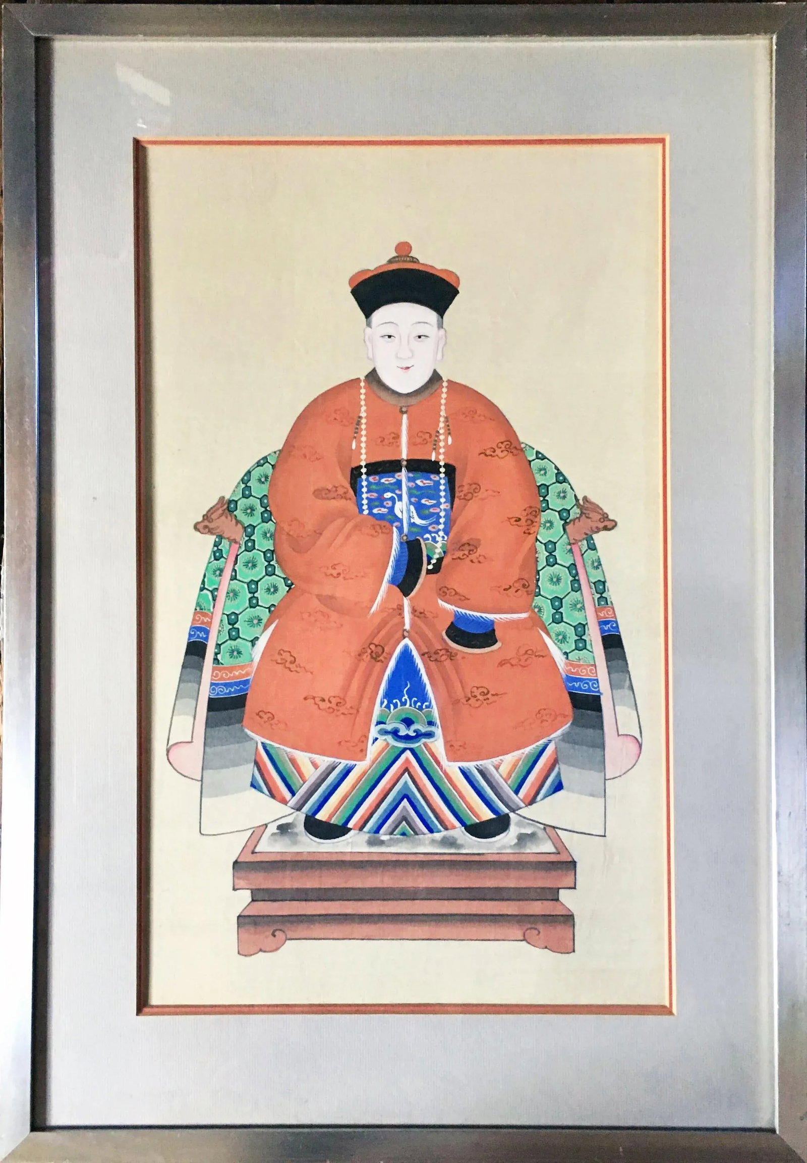 Antique Chinese Ancestor Portrait in Silver Leaf Frame - 13