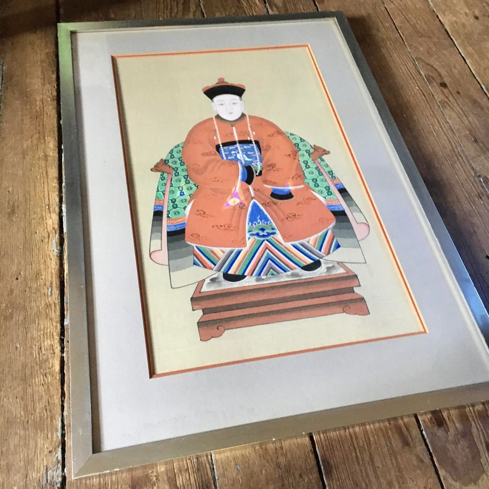 Antique Chinese Ancestor Portrait in Silver Leaf Frame - 3