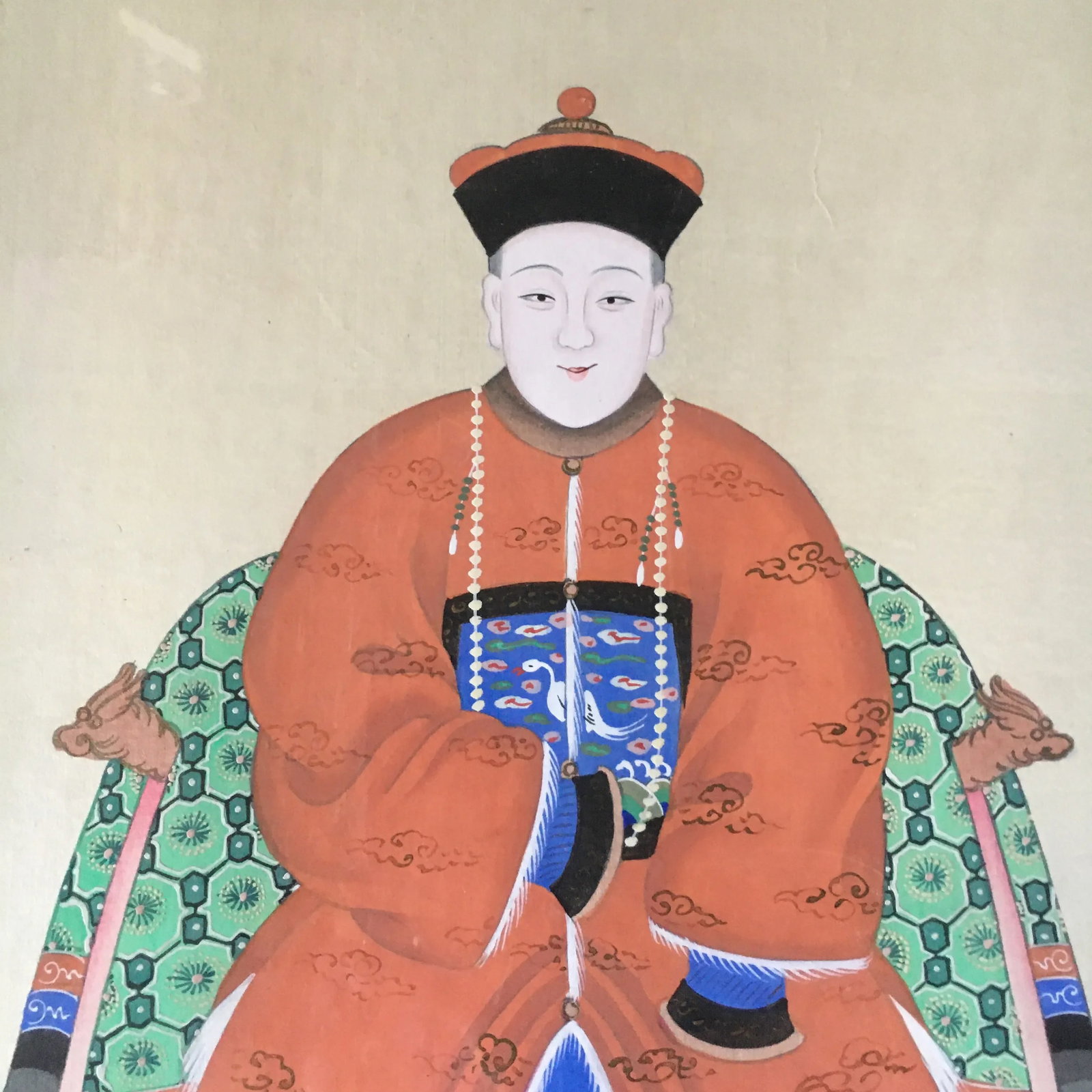 Antique Chinese Ancestor Portrait in Silver Leaf Frame - 8