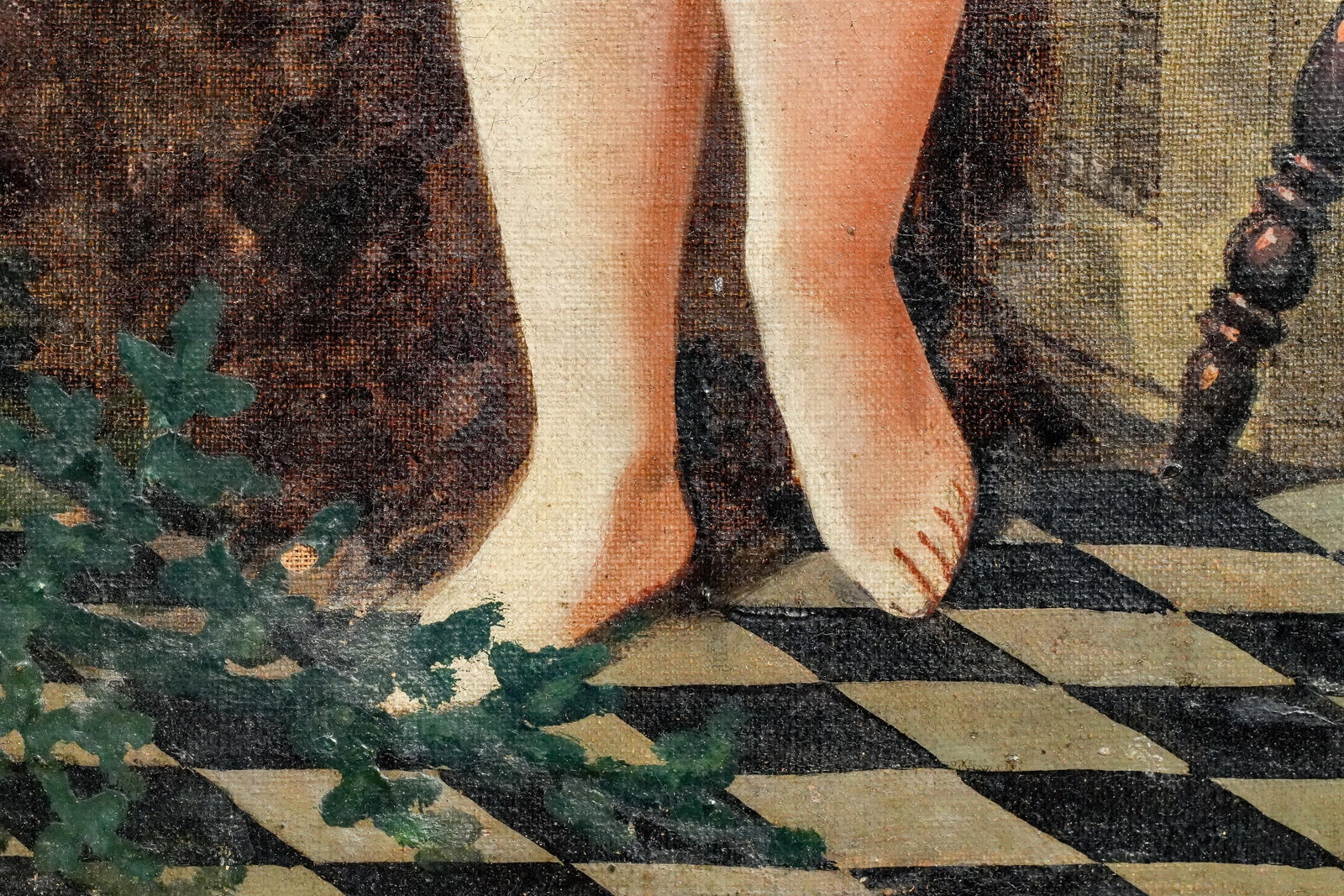 19th Century Romantic Academic Pair Nude Female Woman Antique Oil Paintings Art - 5