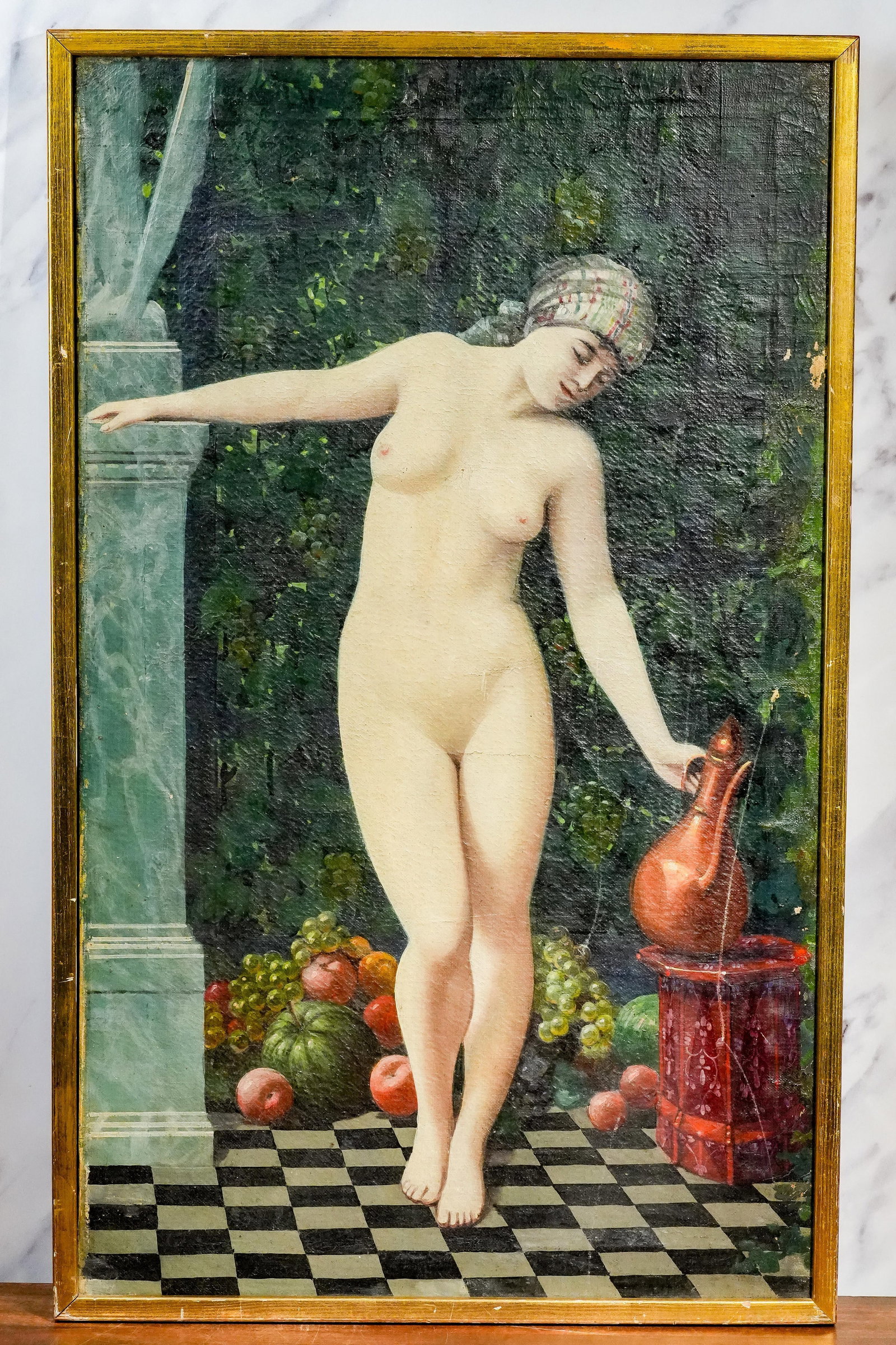 19th Century Romantic Academic Pair Nude Female Woman Antique Oil Paintings Art - 7