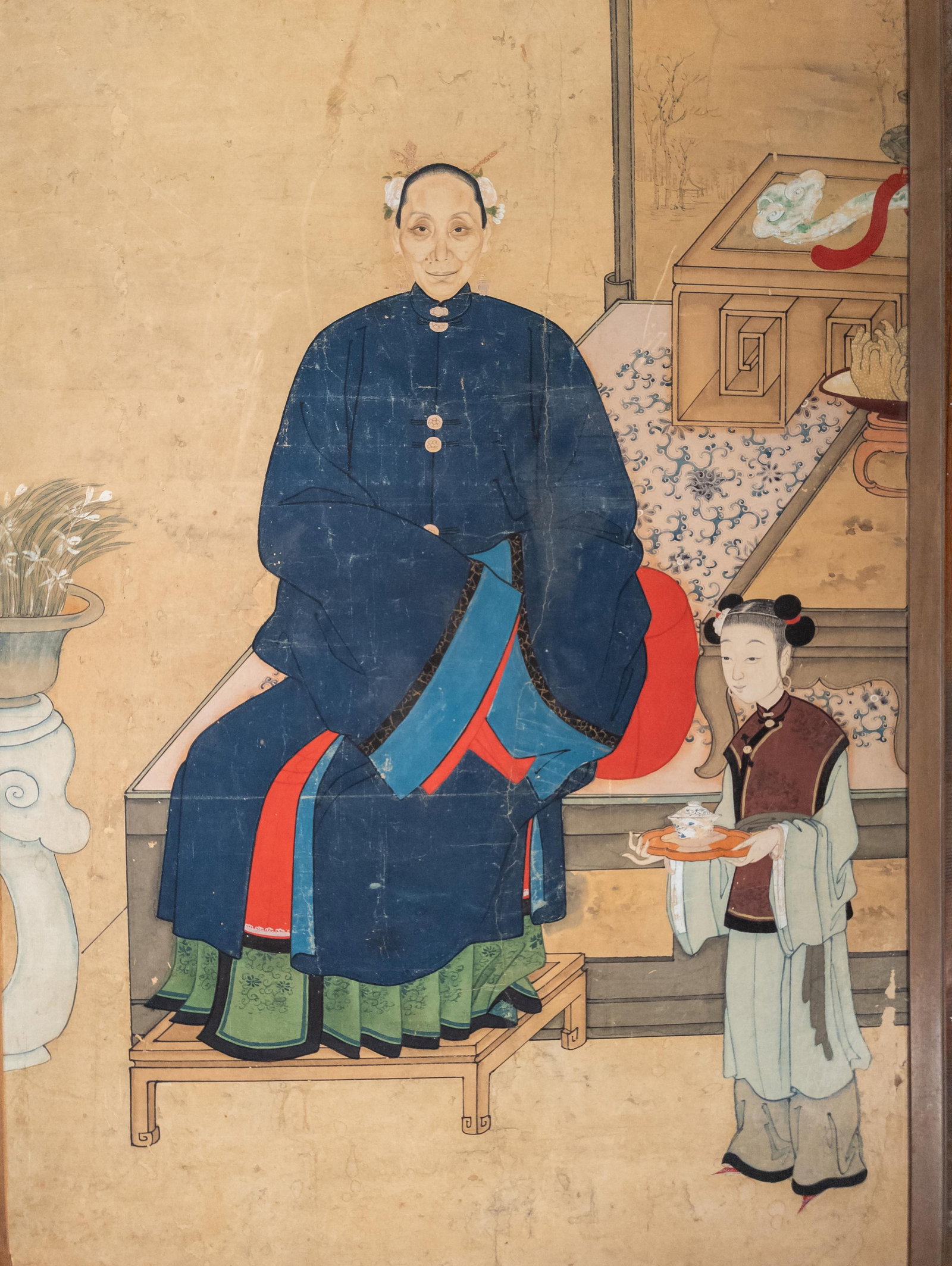 19th Century Large Chinese Ancestor Portrait Painting on Paper - 2