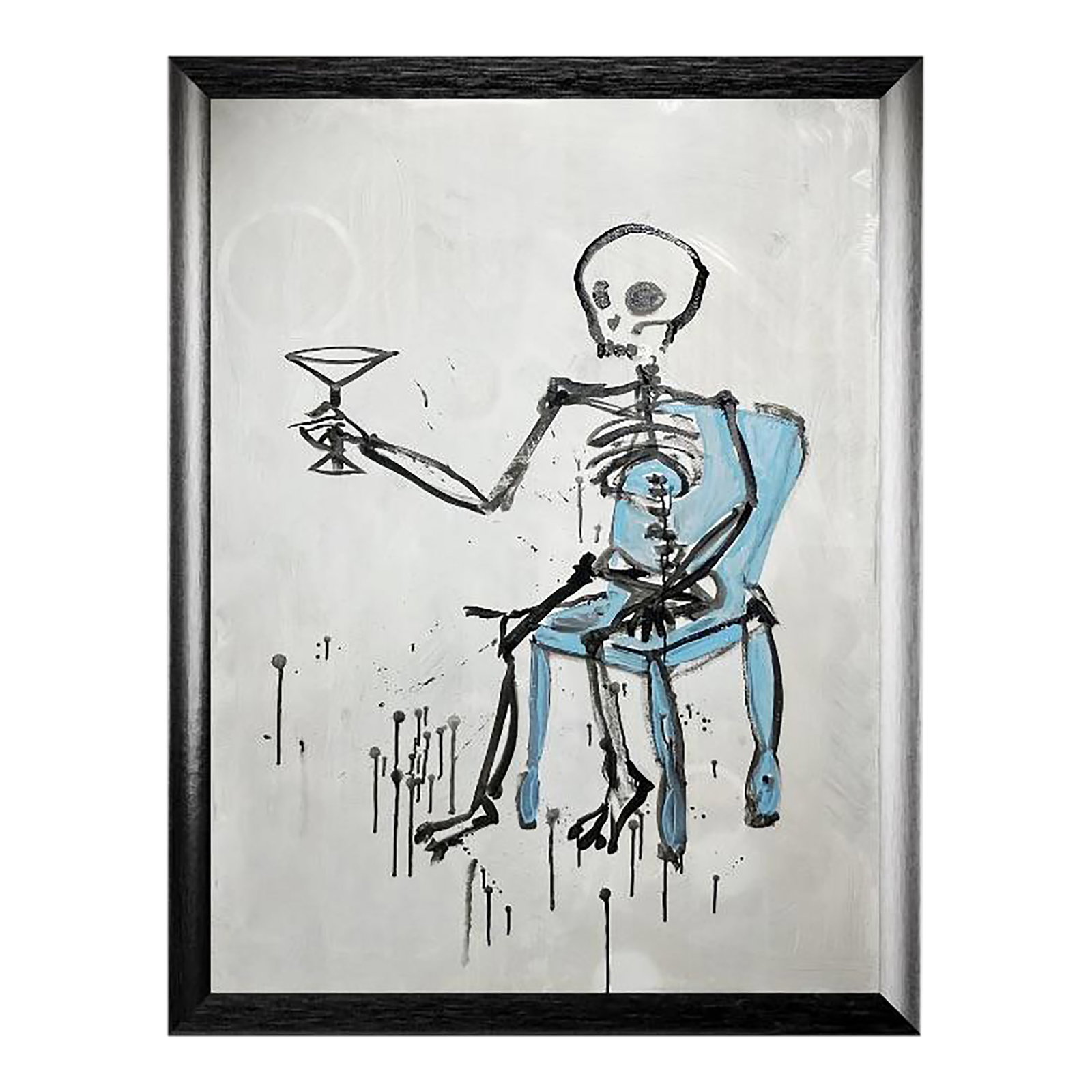 Memento Mori "Happy Hour". Original Print on Canvas. Framed: Here is a fun one... HAPPY HOUR (The Blue Chair) 40x30in. Print after the original painting by Edward Walton Wilcox. This is an esoteric piece depicting the temporal nature of life and our ability to
