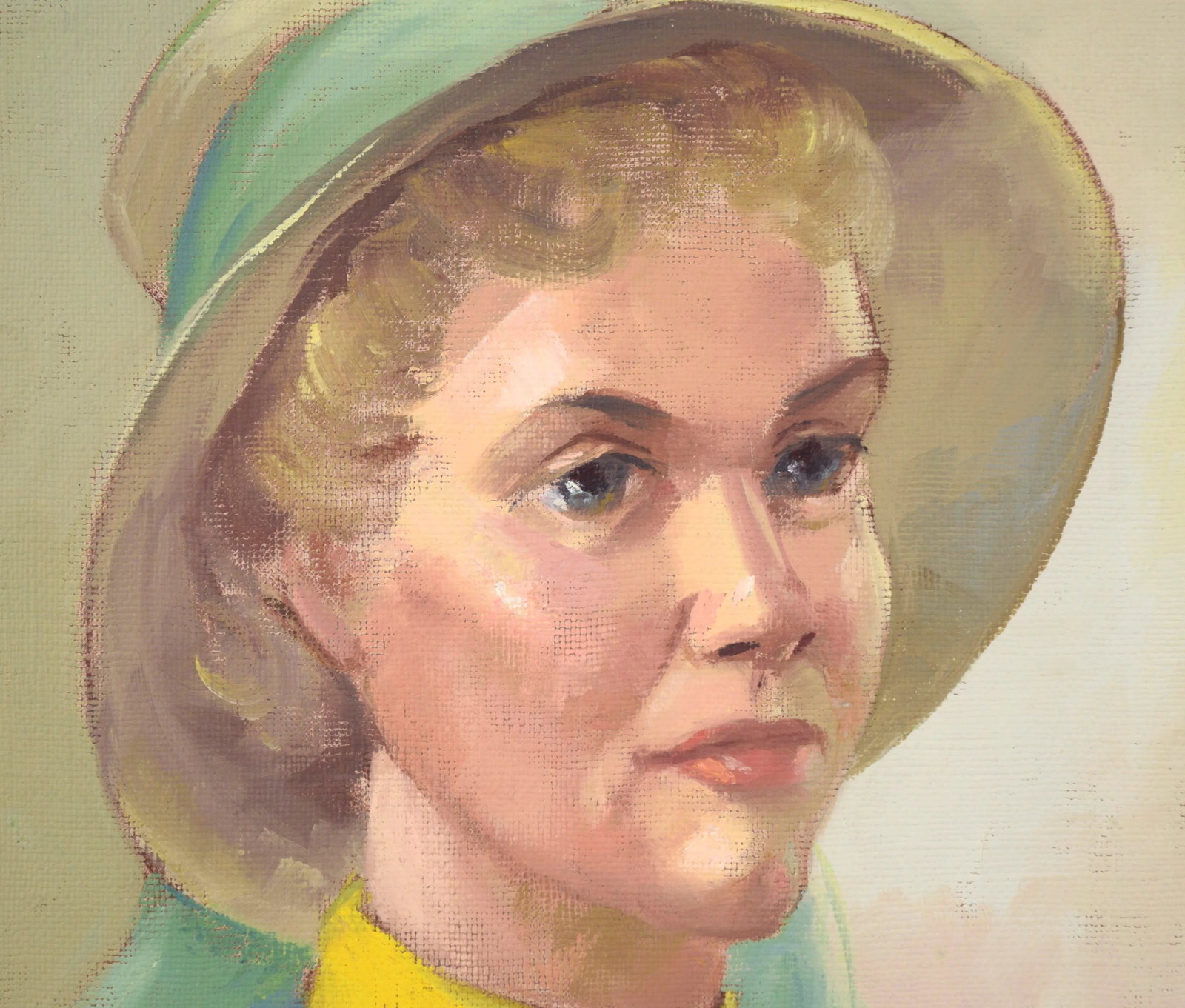 Mid 20th Century Portrait Oil Painting of a Woman Wearing a Sun Hat by Jon Blanchette, Framed - 3