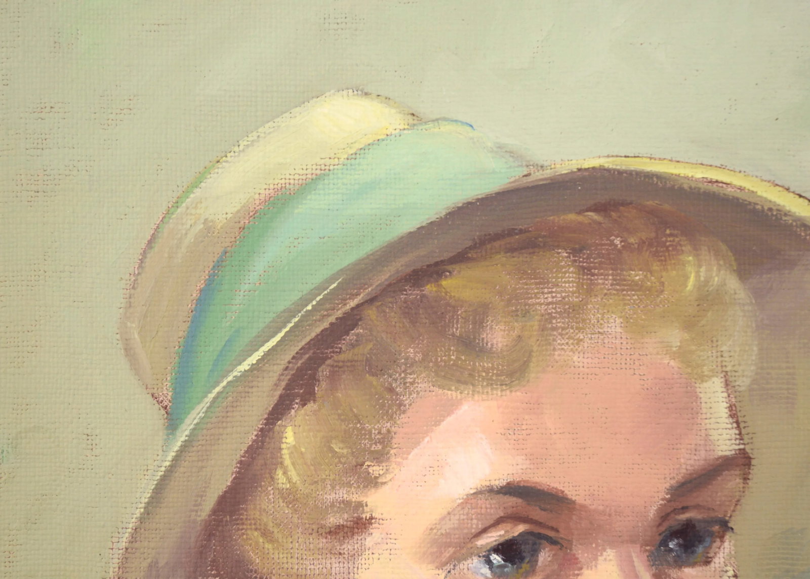 Mid 20th Century Portrait Oil Painting of a Woman Wearing a Sun Hat by Jon Blanchette, Framed - 4