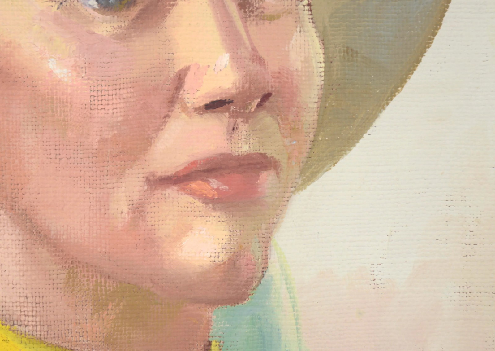 Mid 20th Century Portrait Oil Painting of a Woman Wearing a Sun Hat by Jon Blanchette, Framed - 5