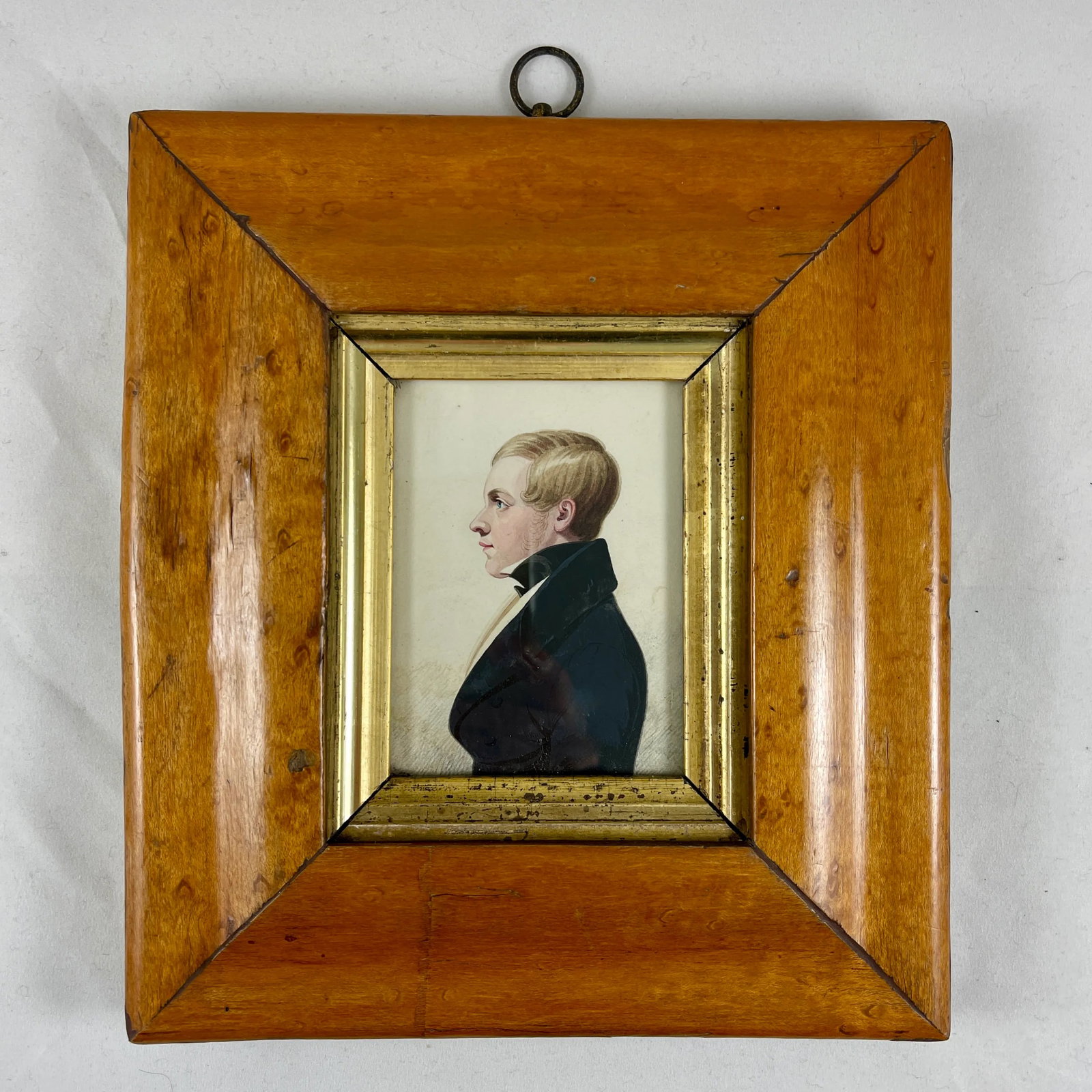 English Regency Period Original Watercolor Fruitwood Frame Portrait of a Young Man - 13