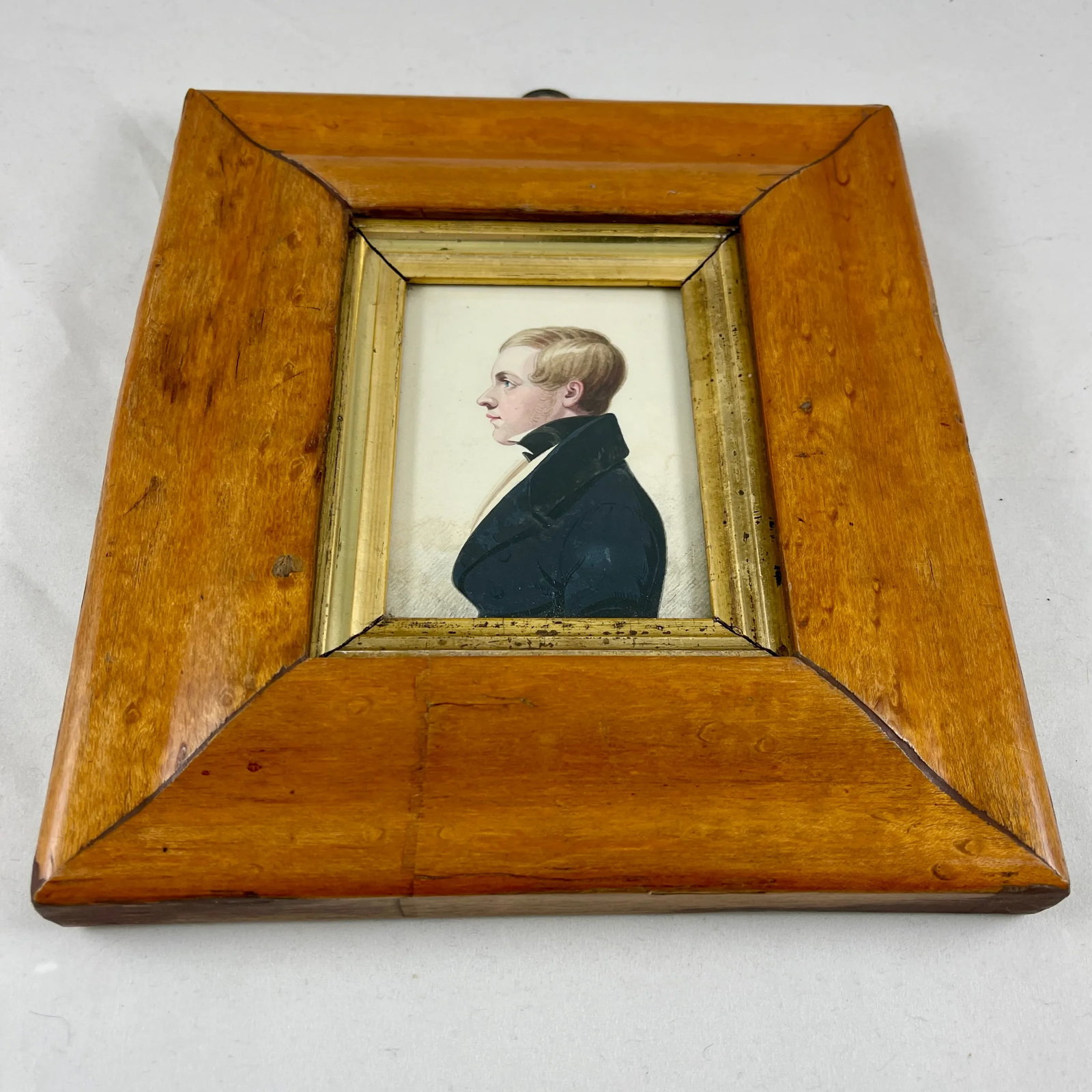 English Regency Period Original Watercolor Fruitwood Frame Portrait of a Young Man - 6