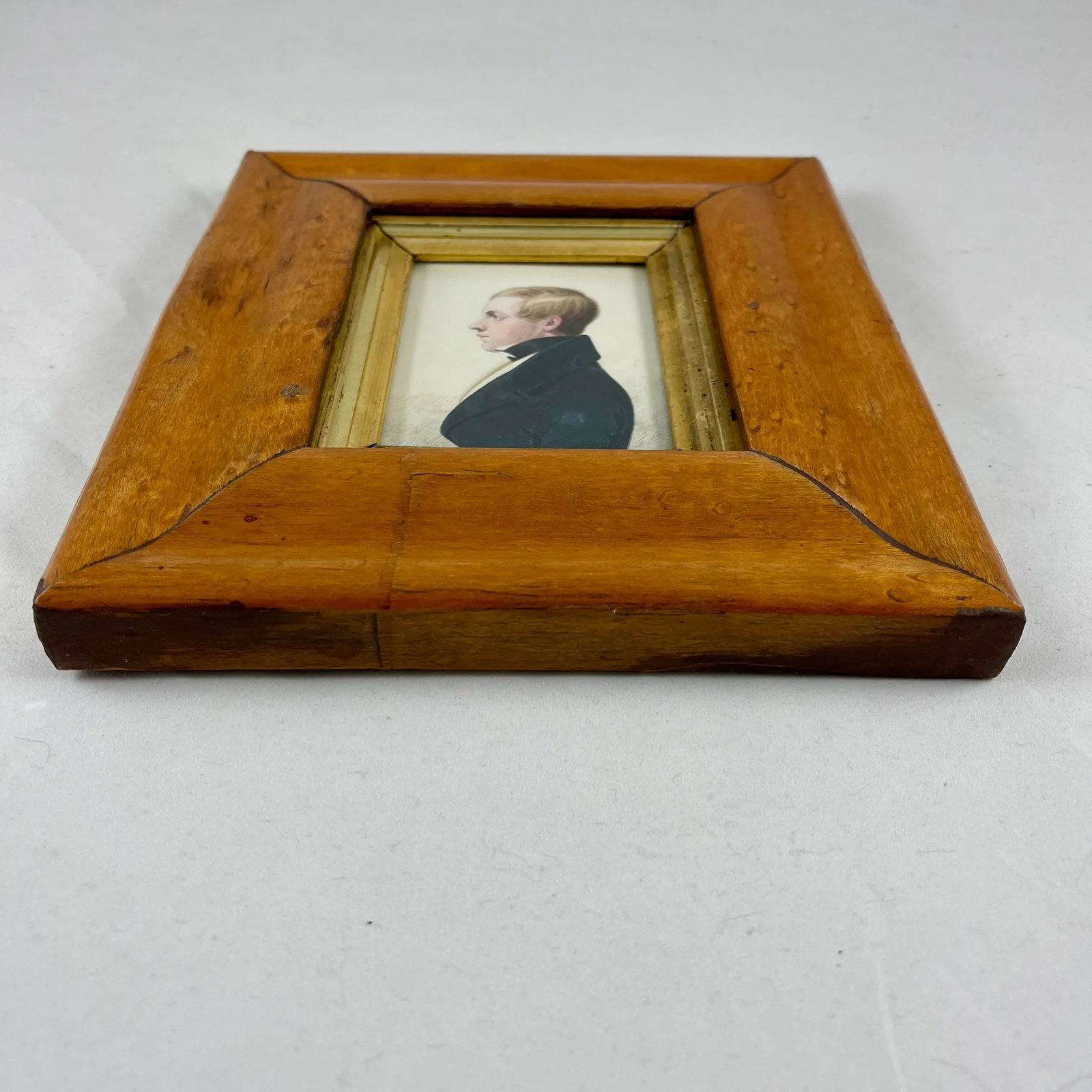 English Regency Period Original Watercolor Fruitwood Frame Portrait of a Young Man - 7