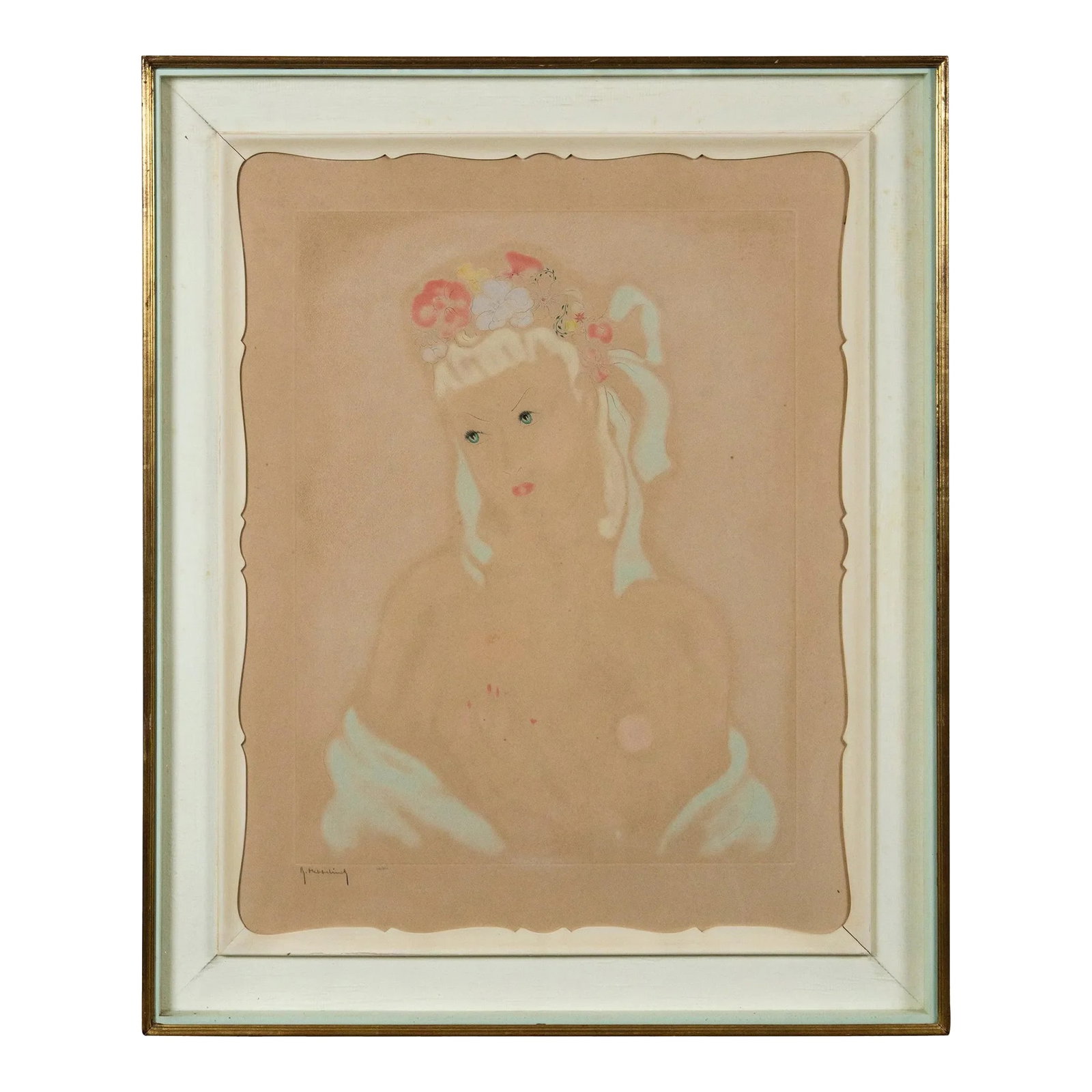 1940s French Pastel Drawing of a Woman, Framed: French 1940s signed and numbered lithograph of a pastel drawing of a woman Original French framing. Condition: Alterations: Original Condition Unaltered Imperfections: Some Imperfections Condition