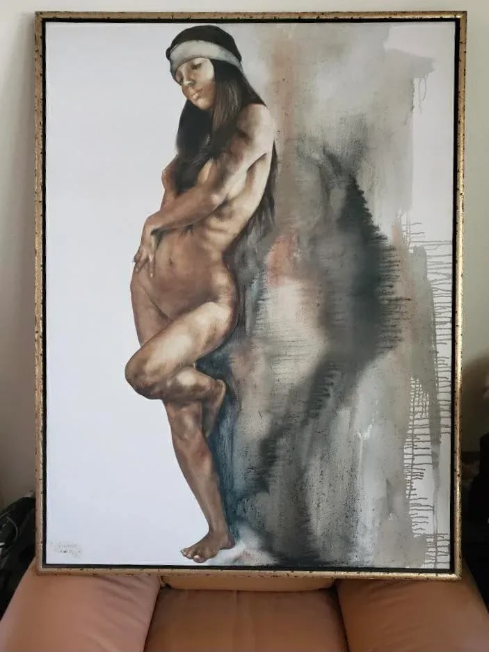 1970s Figurative Female Nude Portrait Oil Painting by Popo & Ruby Lee, Framed - 4