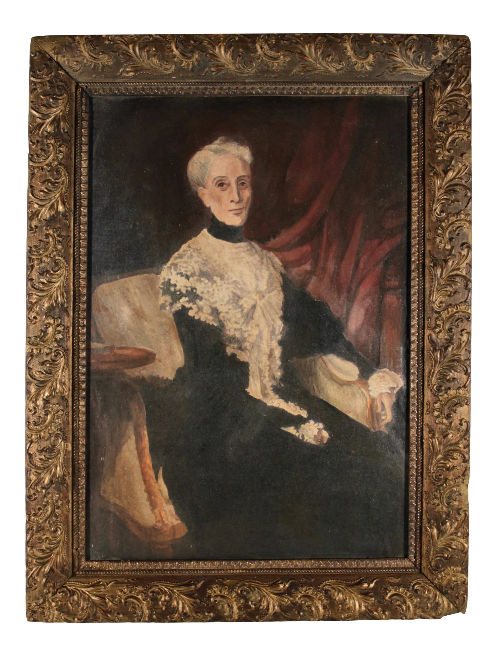 Oil on Canvas Laid Board, After John Singer Sargent, Portrait of Ellen Peabody Endicott, 1901: Antique oil on canvas laid board after the original painting by John Singer Sargent (Italian/American, 1856-1925) titled "Ellen Peabody Endicott (Mrs. William Crowninshield Endicott), 1901". The origi