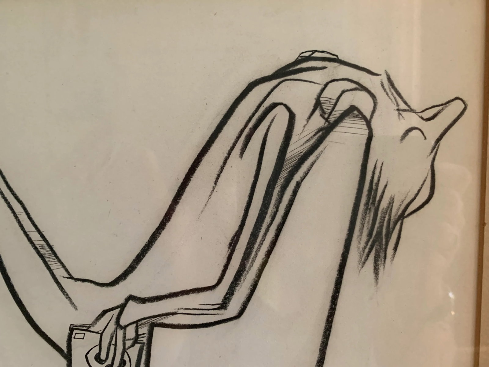 1960s "Man Sleeping in Chair" Abstract Drawing by Robert Osborn, Framed - 4