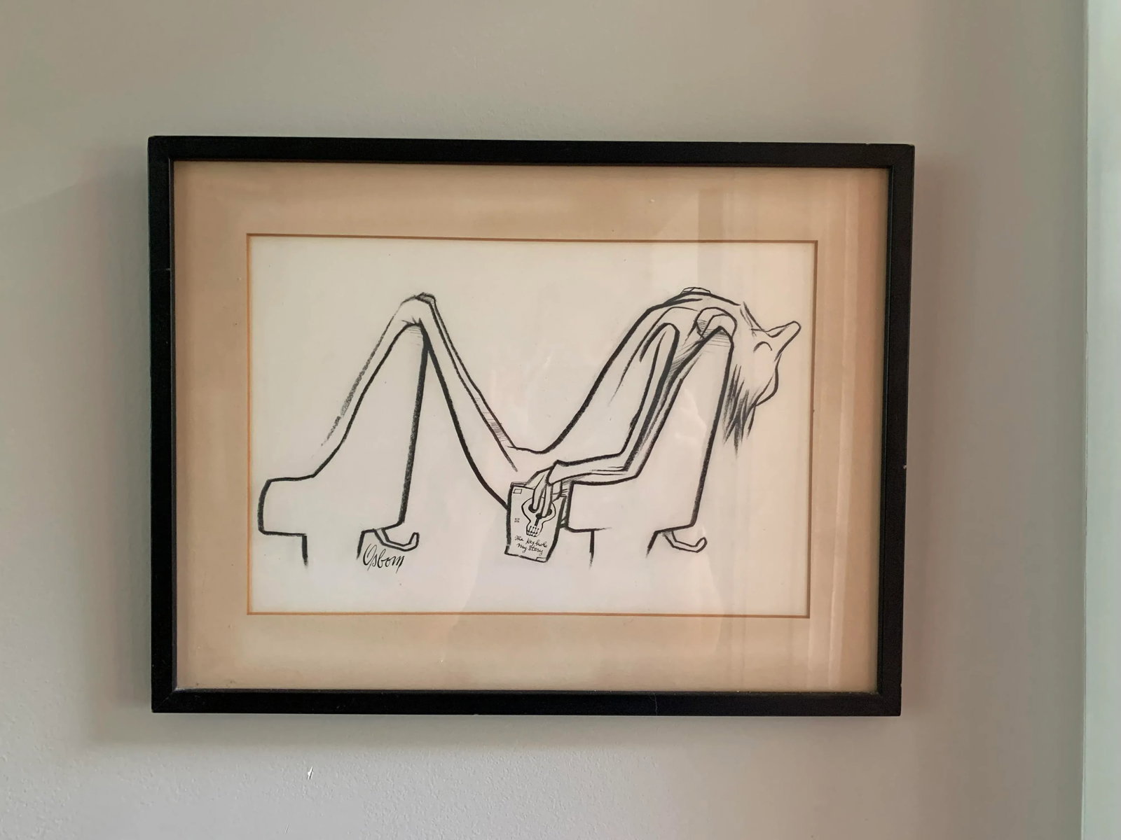 1960s "Man Sleeping in Chair" Abstract Drawing by Robert Osborn, Framed - 8