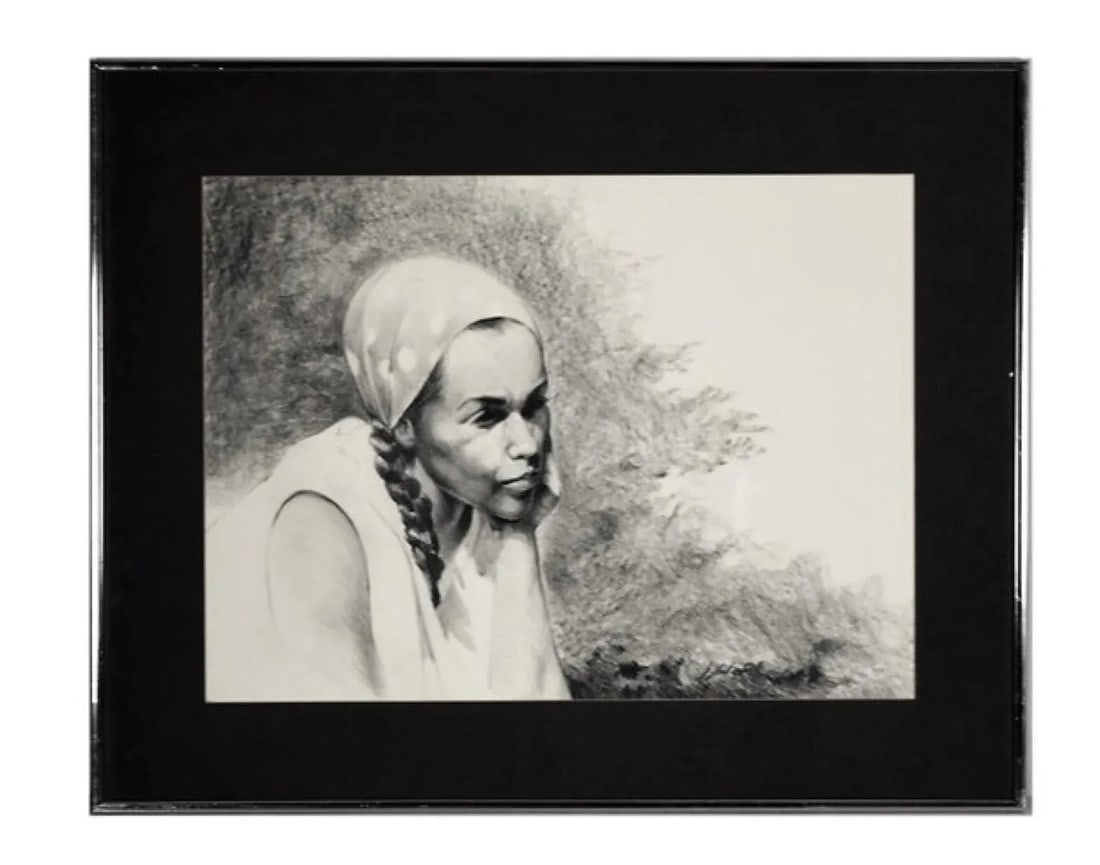 1990s Gilbert Young Original Signed Graphite Drawing of a Woman, Framed - 4