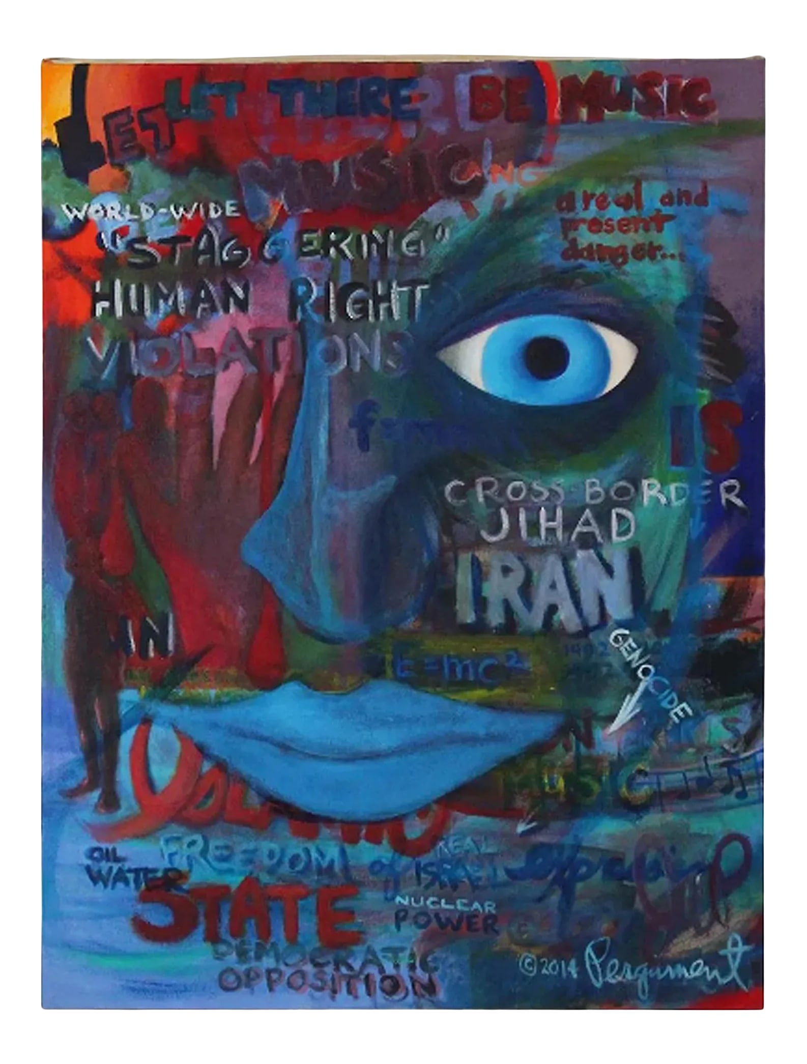 "Watchful Eye" Contemporary Abstract Figurative Oil Painting: Original oil painting on canvas, featuring a large blue Watchful Eye. The canvas uses vibrant blue colors and abstract facial features Condition: Alterations: Original Condition Unaltered