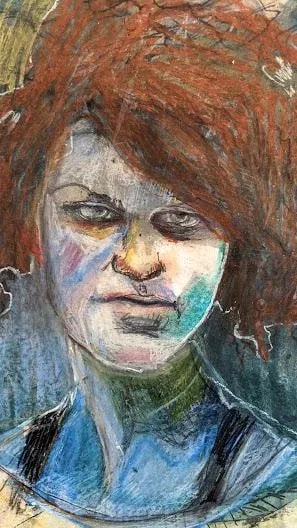 Contemporary Impressionist Portrait Pastel Drawing on Paper, Framed - 2