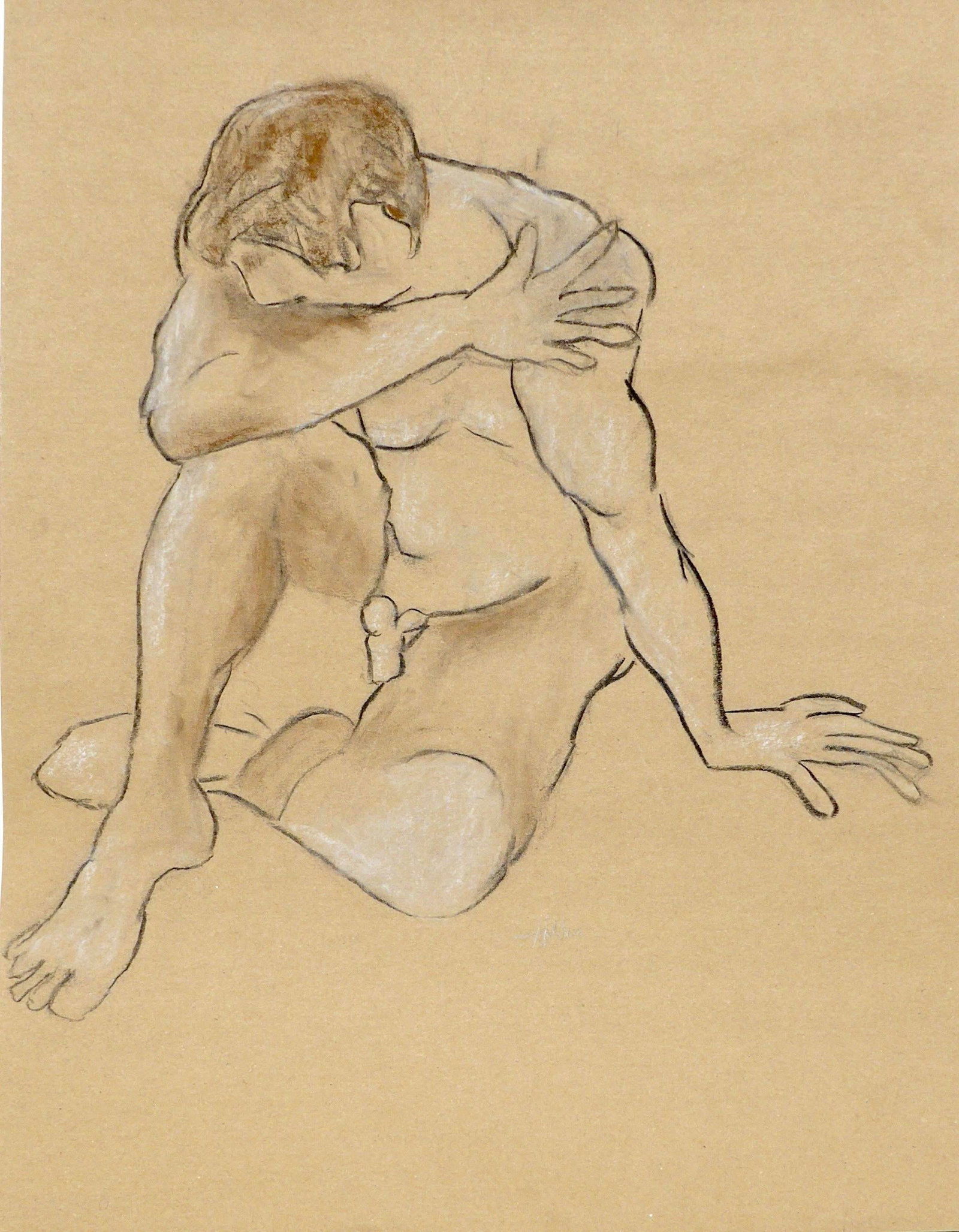 "Contemplation of a Man" Figurative Contemporary Nude Drawing by Artist Martha Holden - 2