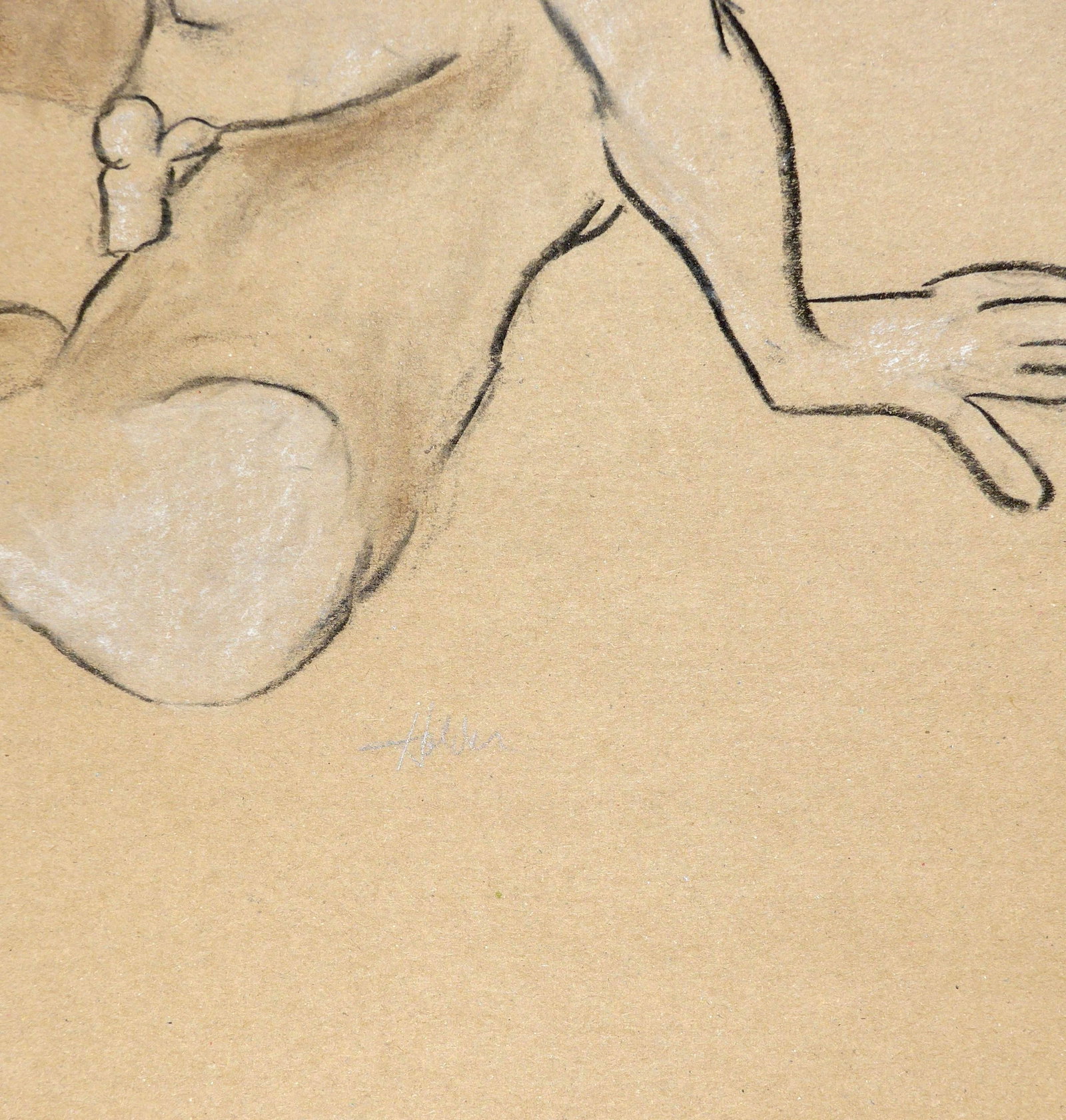 "Contemplation of a Man" Figurative Contemporary Nude Drawing by Artist Martha Holden - 3