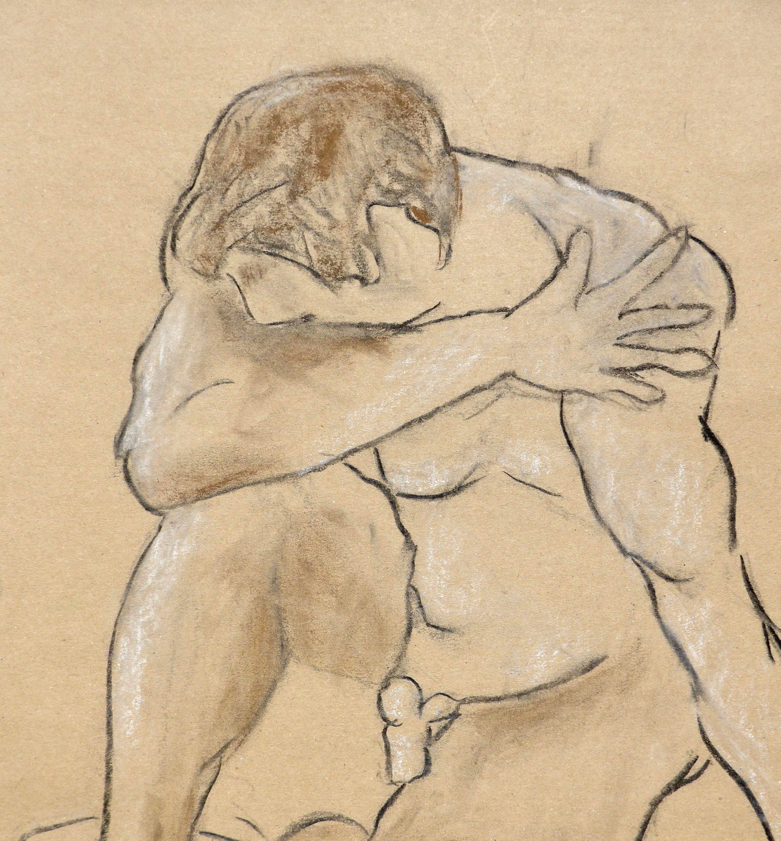 "Contemplation of a Man" Figurative Contemporary Nude Drawing by Artist Martha Holden - 4