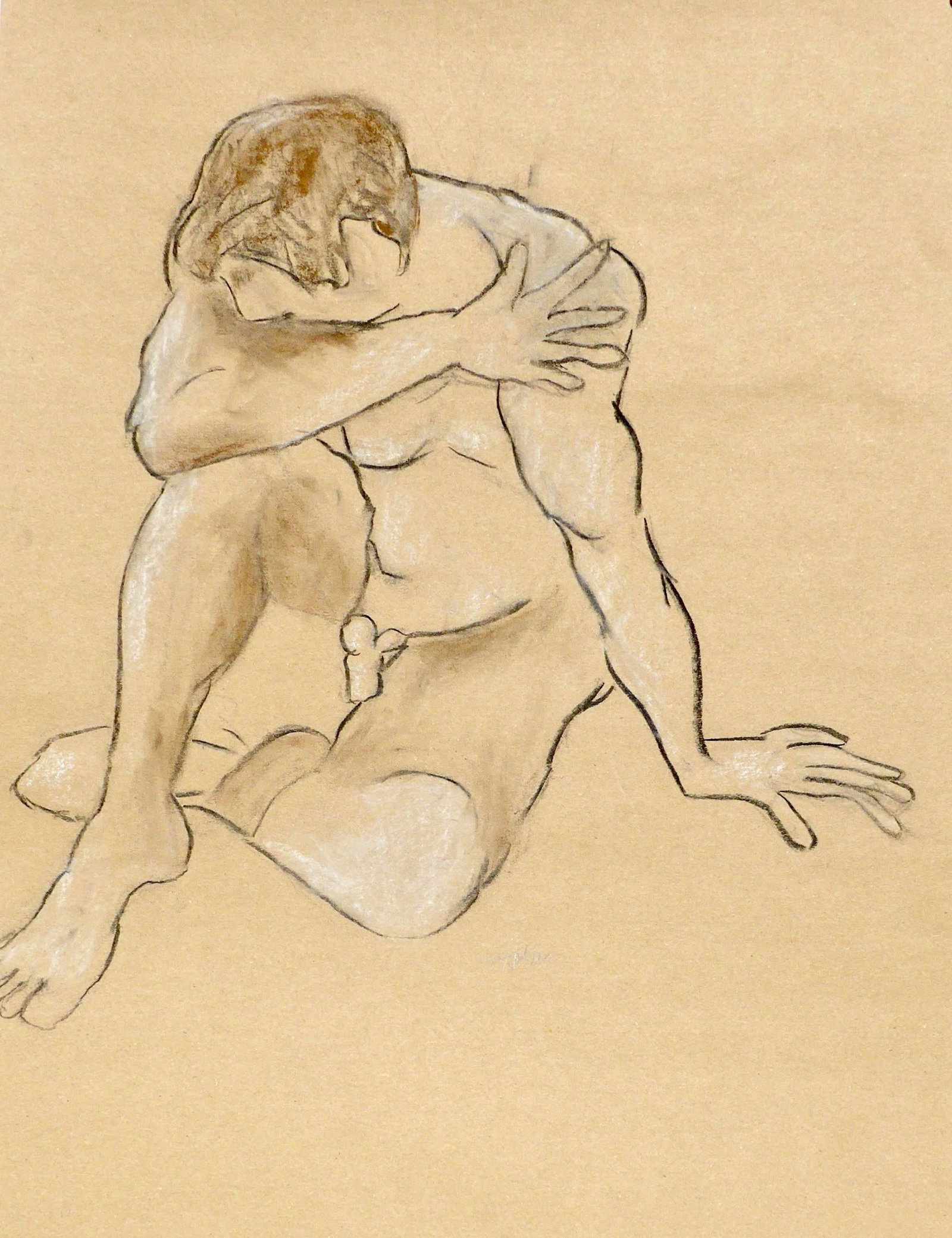 "Contemplation of a Man" Figurative Contemporary Nude Drawing by Artist Martha Holden - 5
