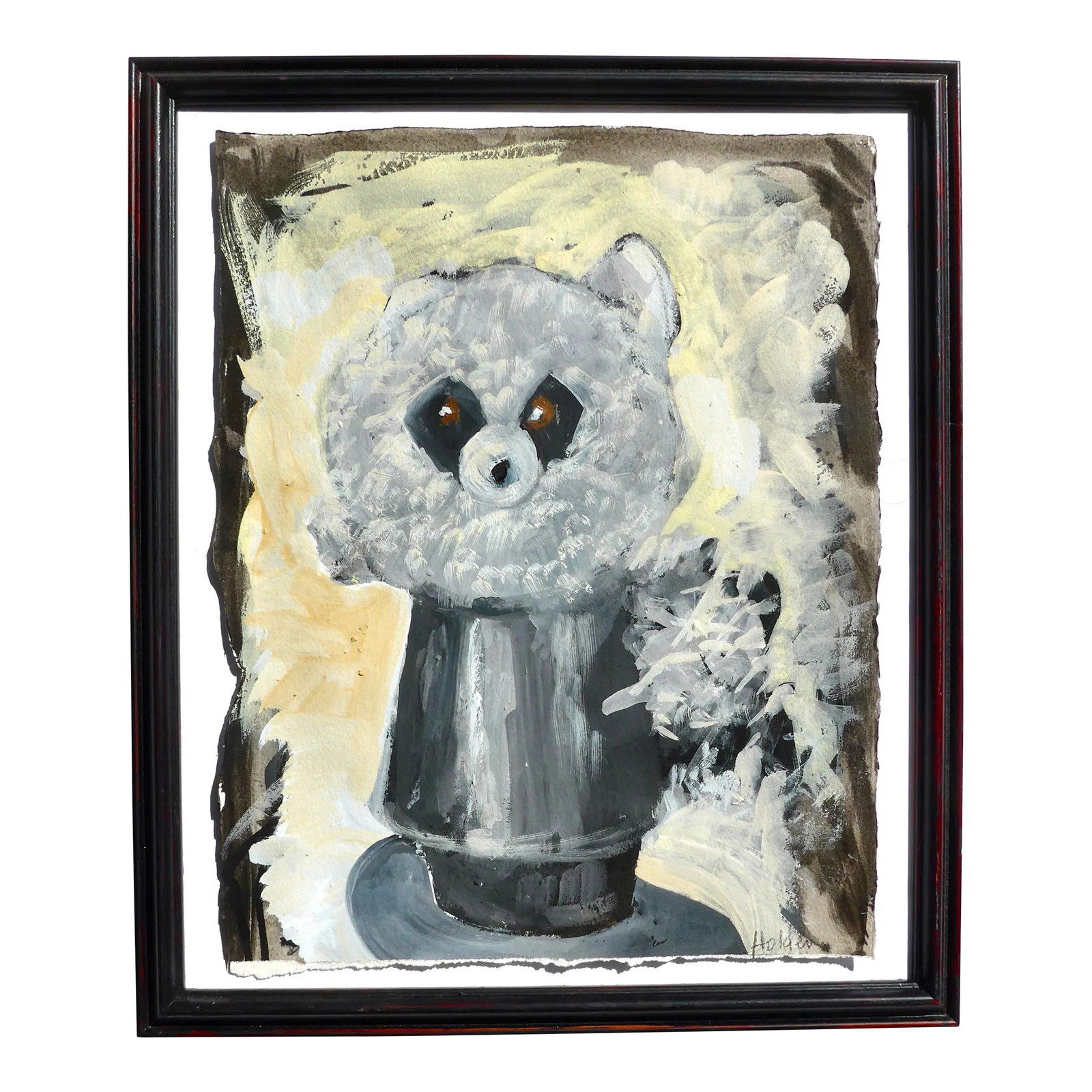 Framed "Rocky Racoon" Contemporary Painting by Listed Artist Martha Holden: Original painting from a private collection. PRICE REDUCED: over 25 people have liked this painting, be the one to own it or give it as a gift! Original watercolor, gouache, charcoal and ink painting 