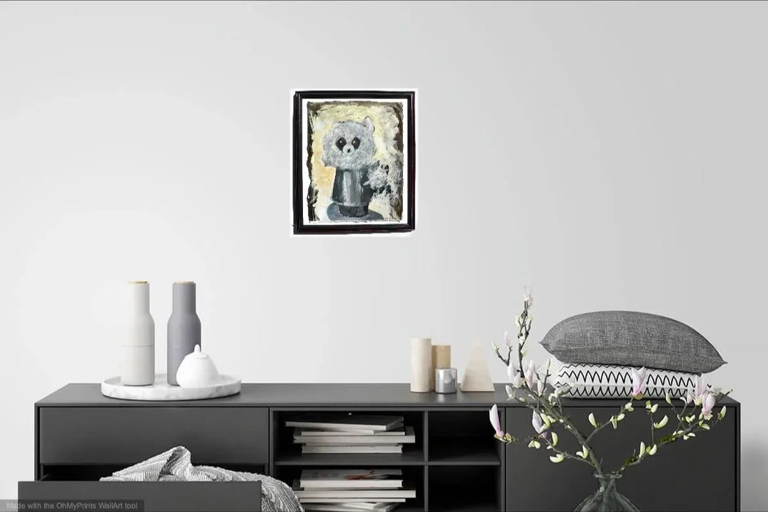 Framed "Rocky Racoon" Contemporary Painting by Listed Artist Martha Holden - 2