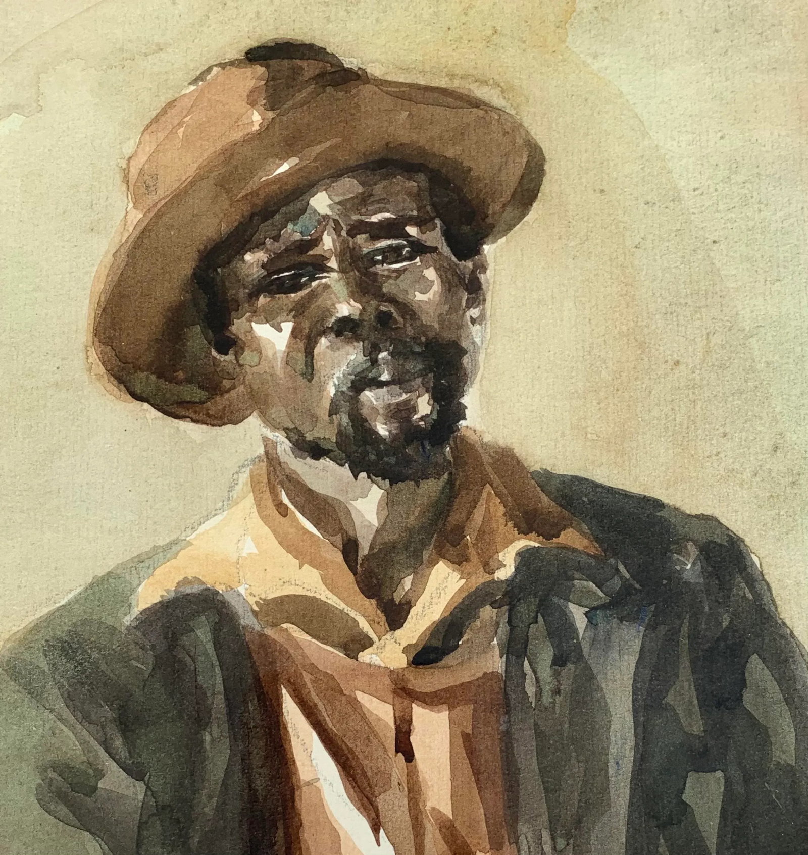 1959 Mid-Century Portrait Painting of a Black Man in Hat - 3