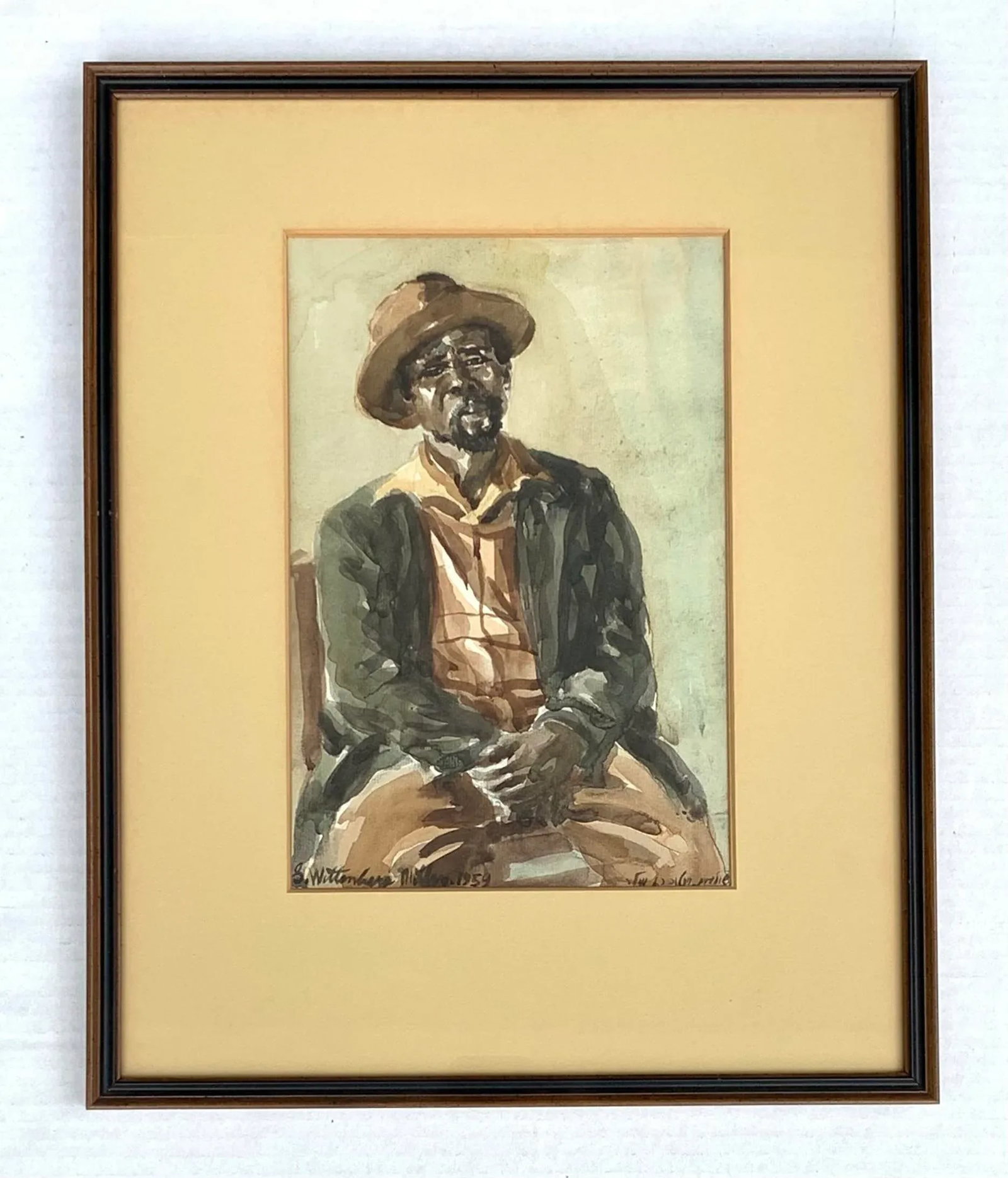 1959 Mid-Century Portrait Painting of a Black Man in Hat - 7