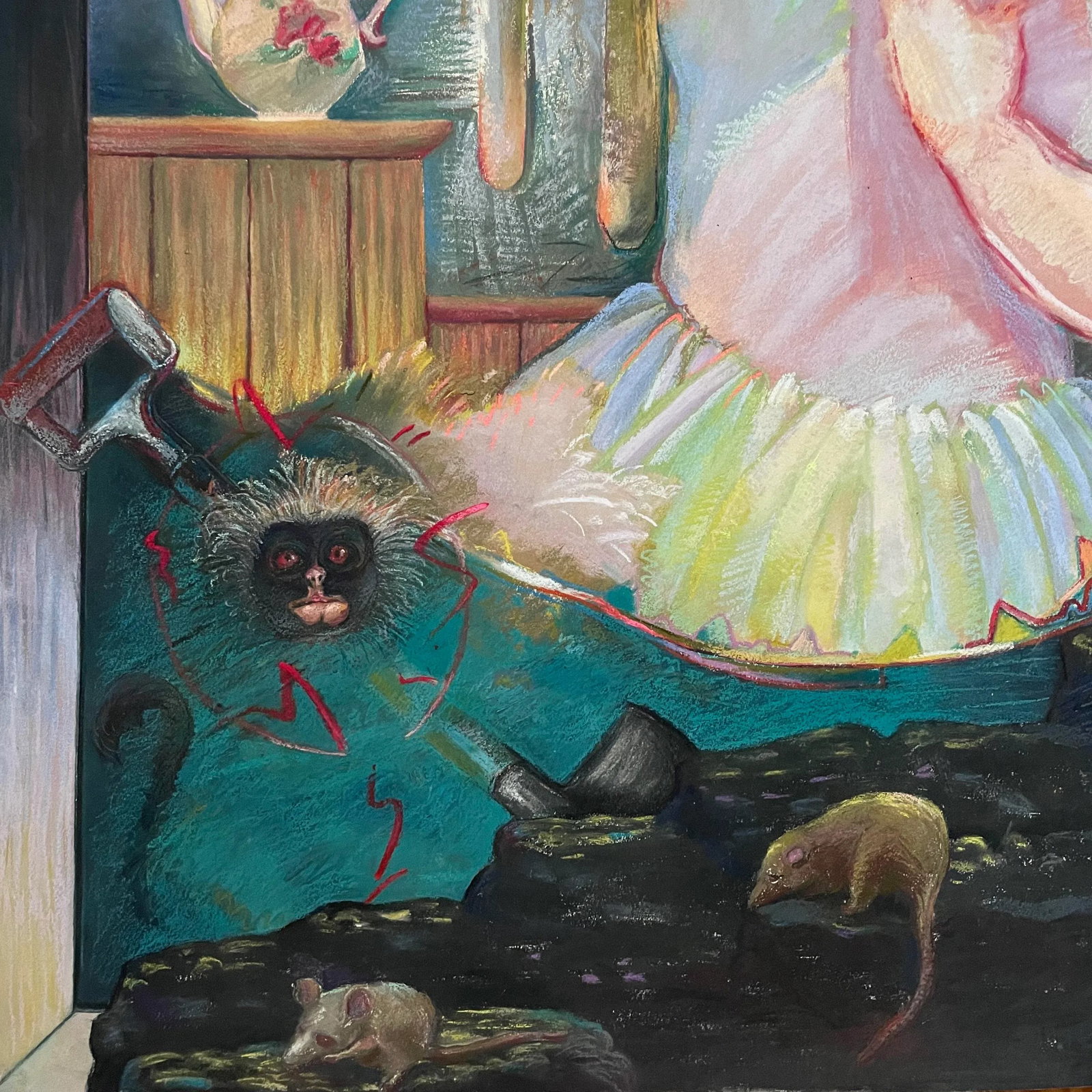Vintage Large Surrealist Figurative Pastel Drawing on Paper by Kathy Harris (Ca. 1980) - 2