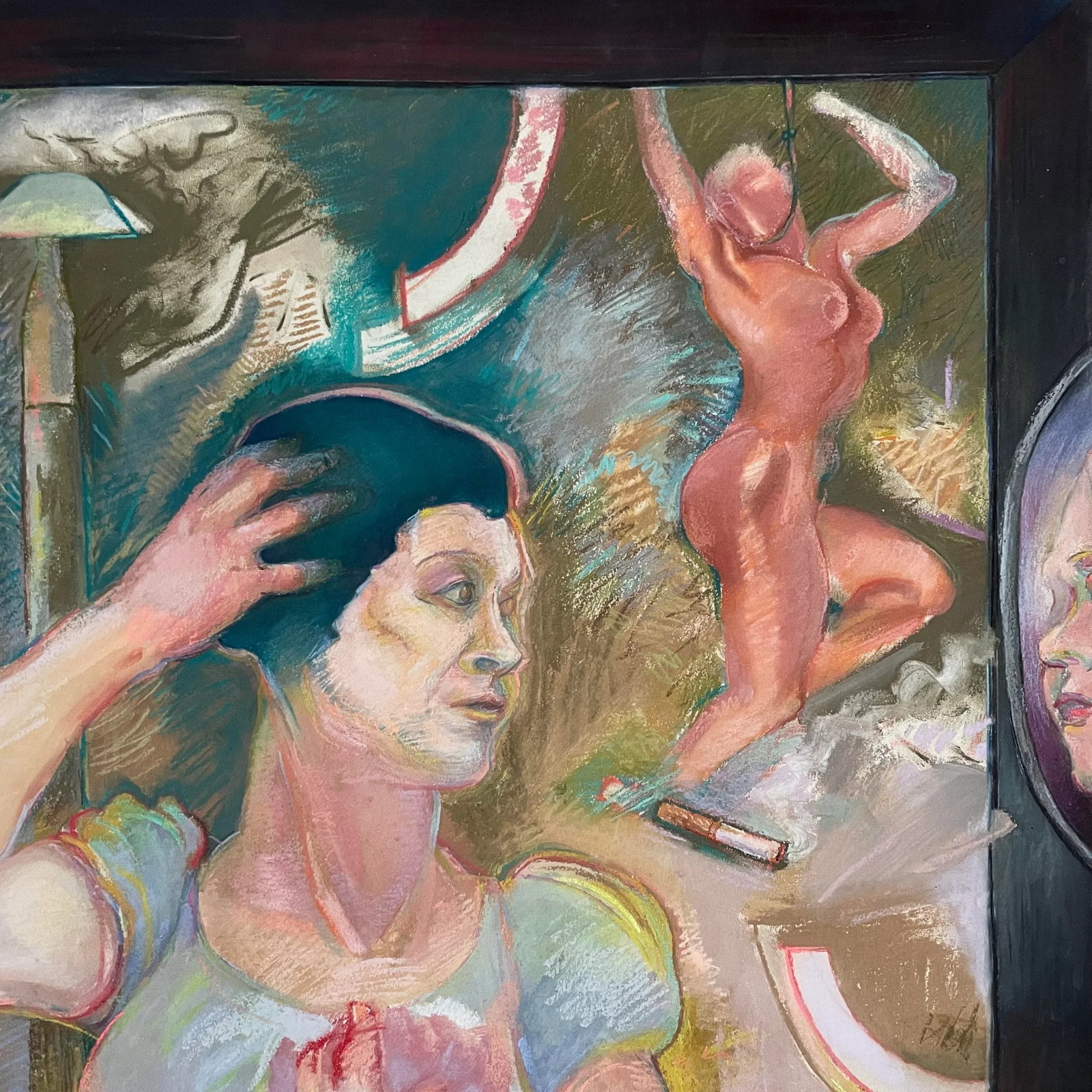 Vintage Large Surrealist Figurative Pastel Drawing on Paper by Kathy Harris (Ca. 1980) - 4
