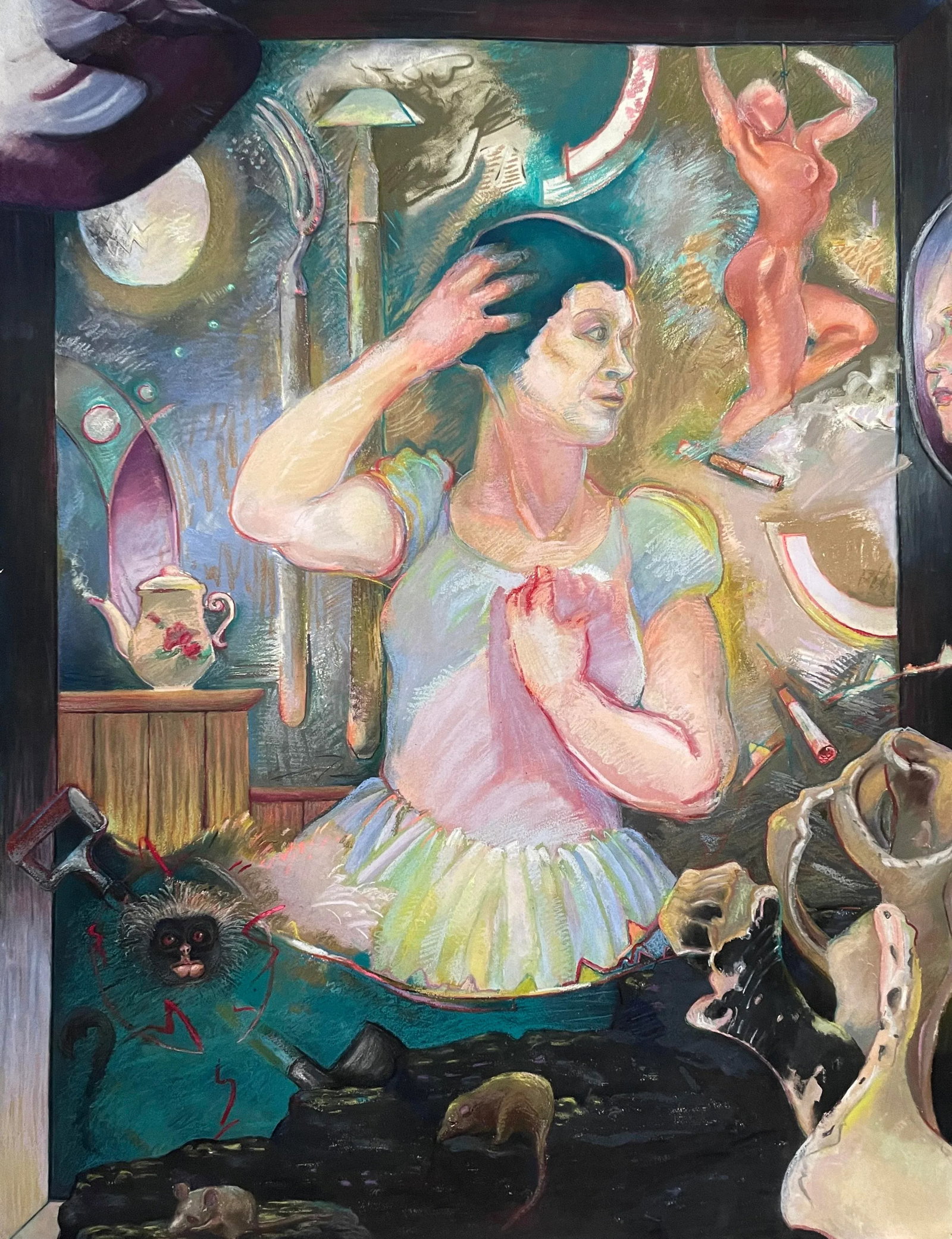 Vintage Large Surrealist Figurative Pastel Drawing on Paper by Kathy Harris (Ca. 1980) - 5