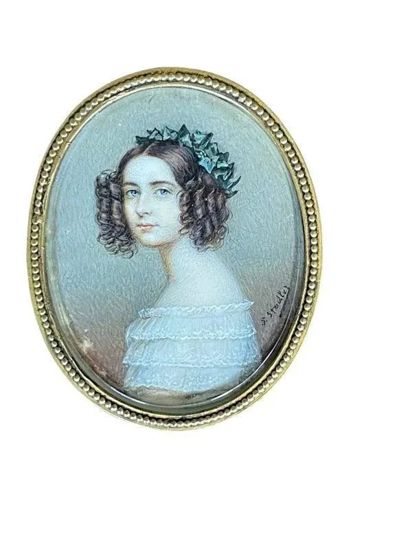 Antique Portrait Miniature Painting of Princess Alexandra V. Bayern, Framed - 3