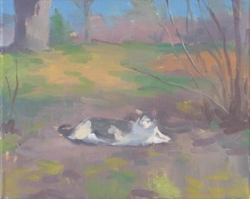 Gray and White Cat Oil Painting by Michelle Farro