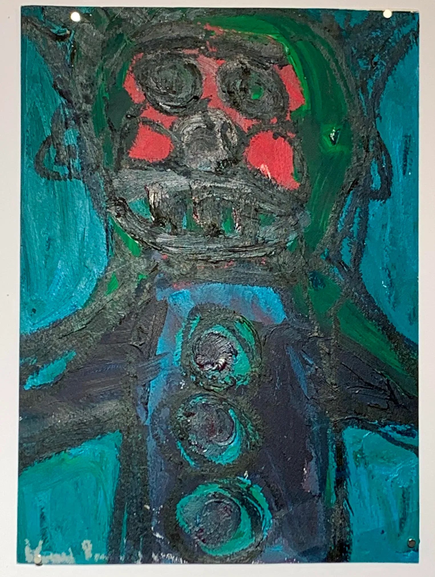 "Red Cheeks" C 2000 Outsider Artist Abstract Figure Painting - 10