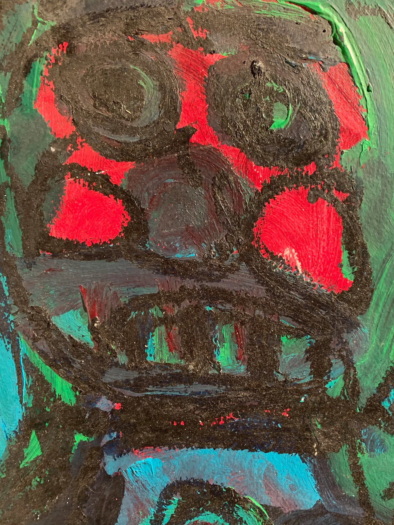 "Red Cheeks" C 2000 Outsider Artist Abstract Figure Painting - 3
